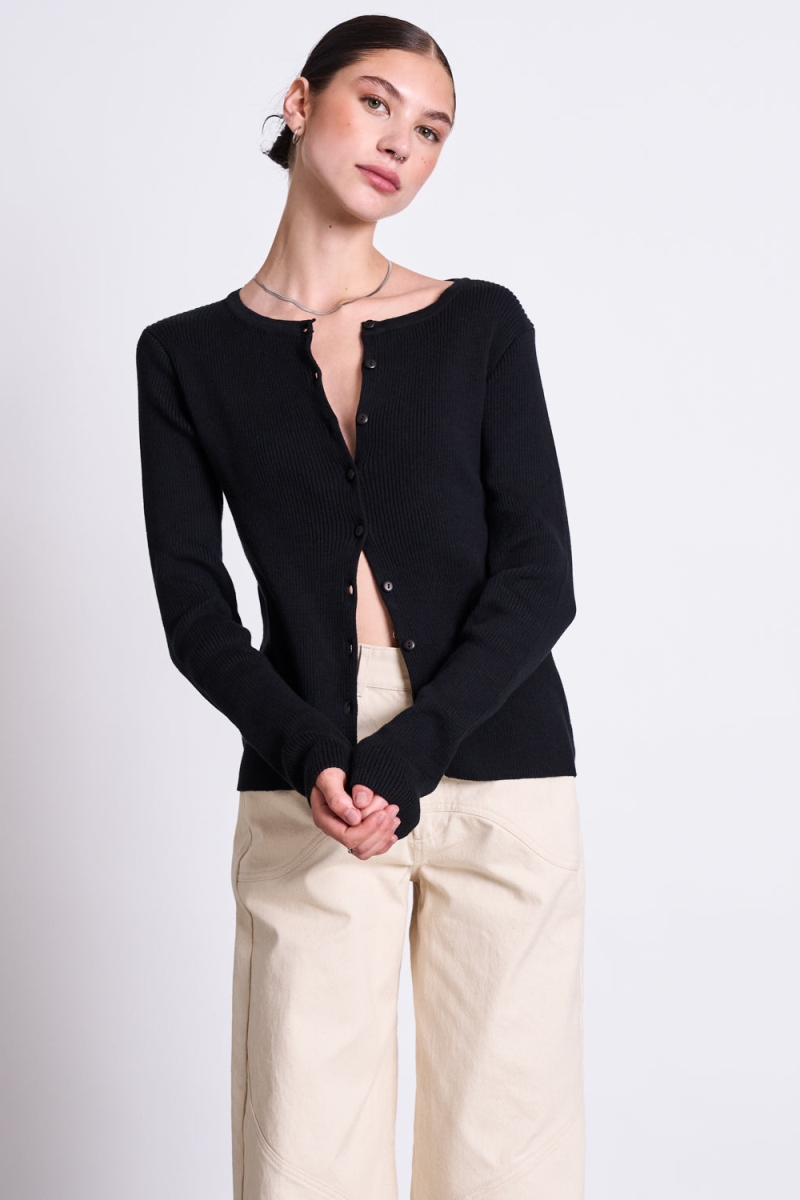 JAN N JUNE JAN 'N JUNE Damen vegan Strickjacke Crewneck Glimt Schwarz