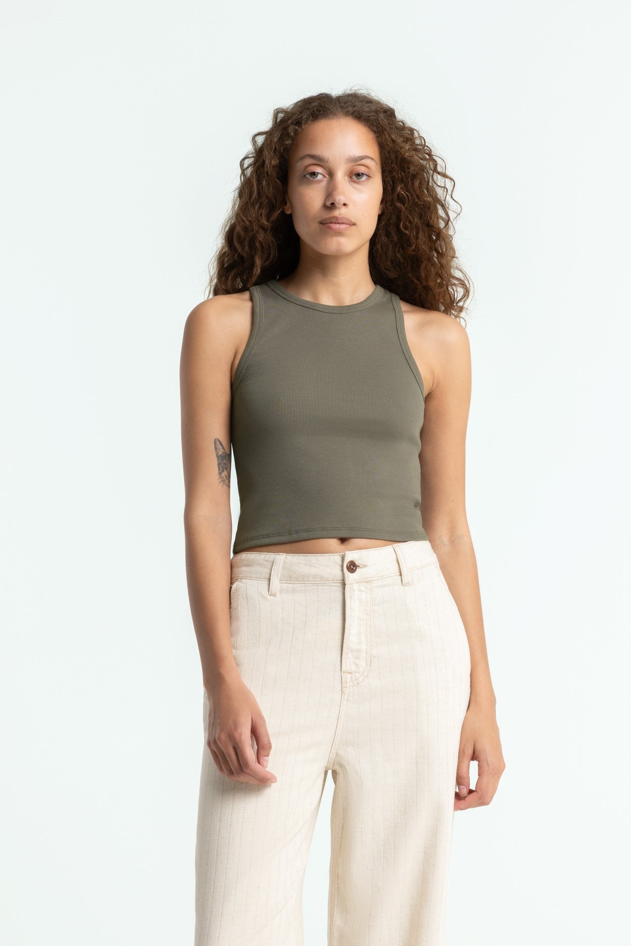 Kings of Indigo womens vegan Crop Top Joou Bungee Cord Olive Green