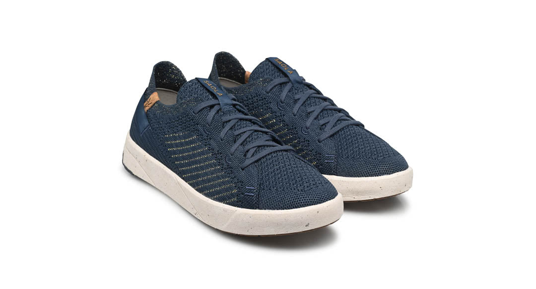 SAOLA womens vegan Sneakers Women Cannon Knit 3 Navy Gold