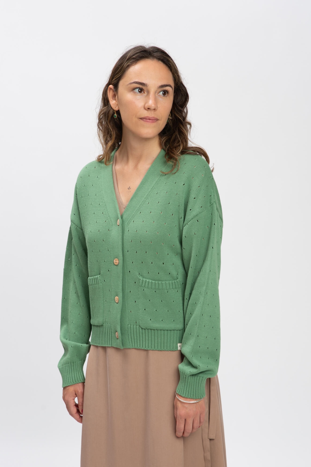 MATONA Damen vegan FrÃ¼hling Strickjacke Bohne GrÃ¼n