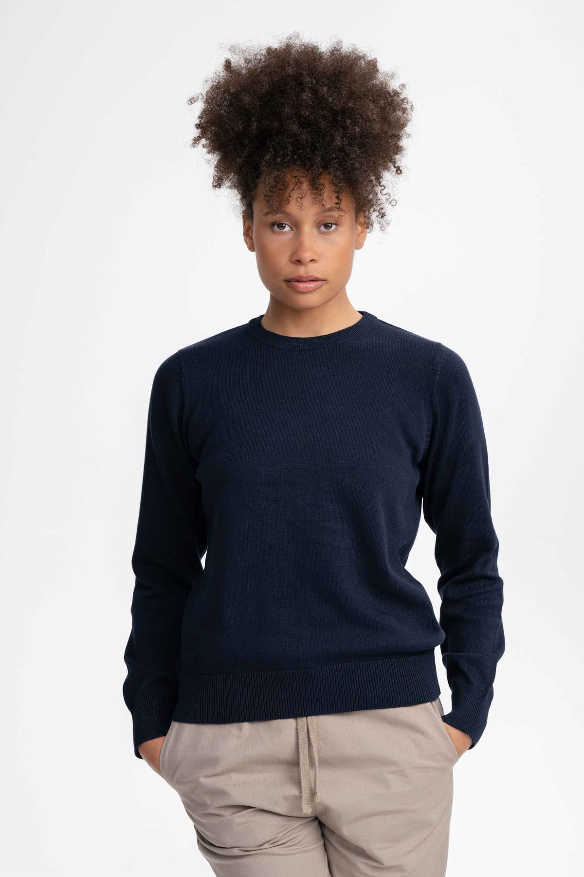 MELA Damen vegan Strickpullover Feinstrick Dhana Marineblau
