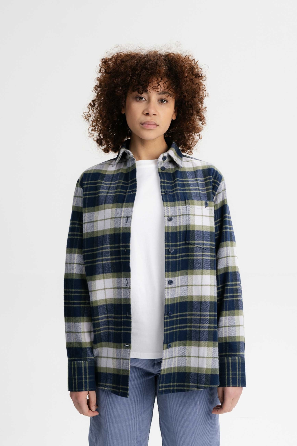 MELA Damen vegan Hemd Flanell Akhela Marine / Lavendel