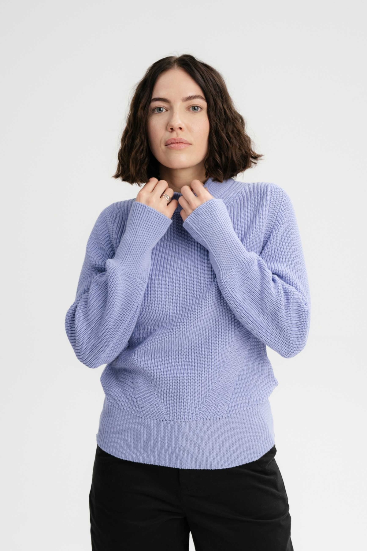 MELA Damen vegan Strickpullover Riya Himmelblau
