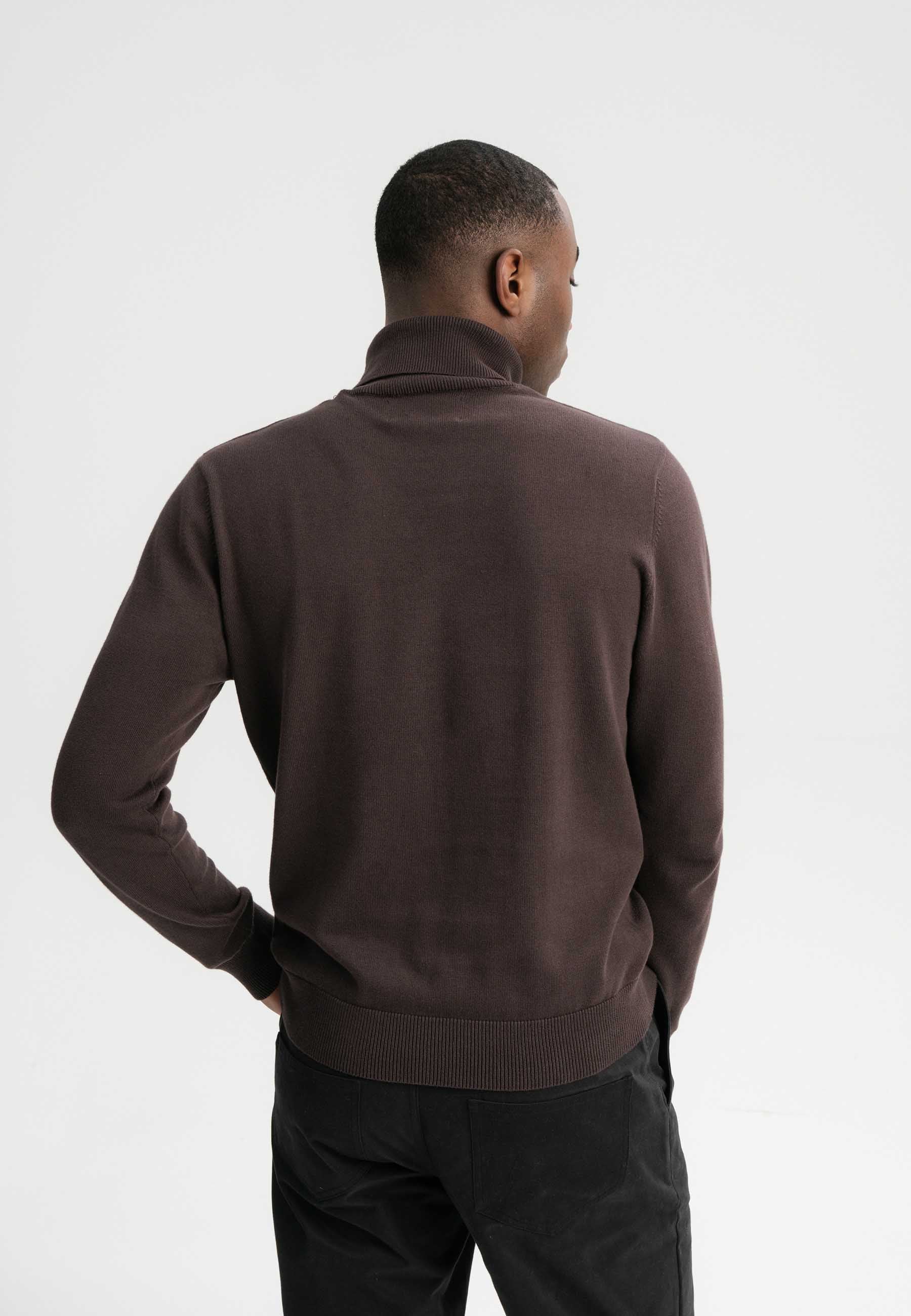 MELA men vegan Sweater Turtleneck Fine Knit Kanja Dark Brown