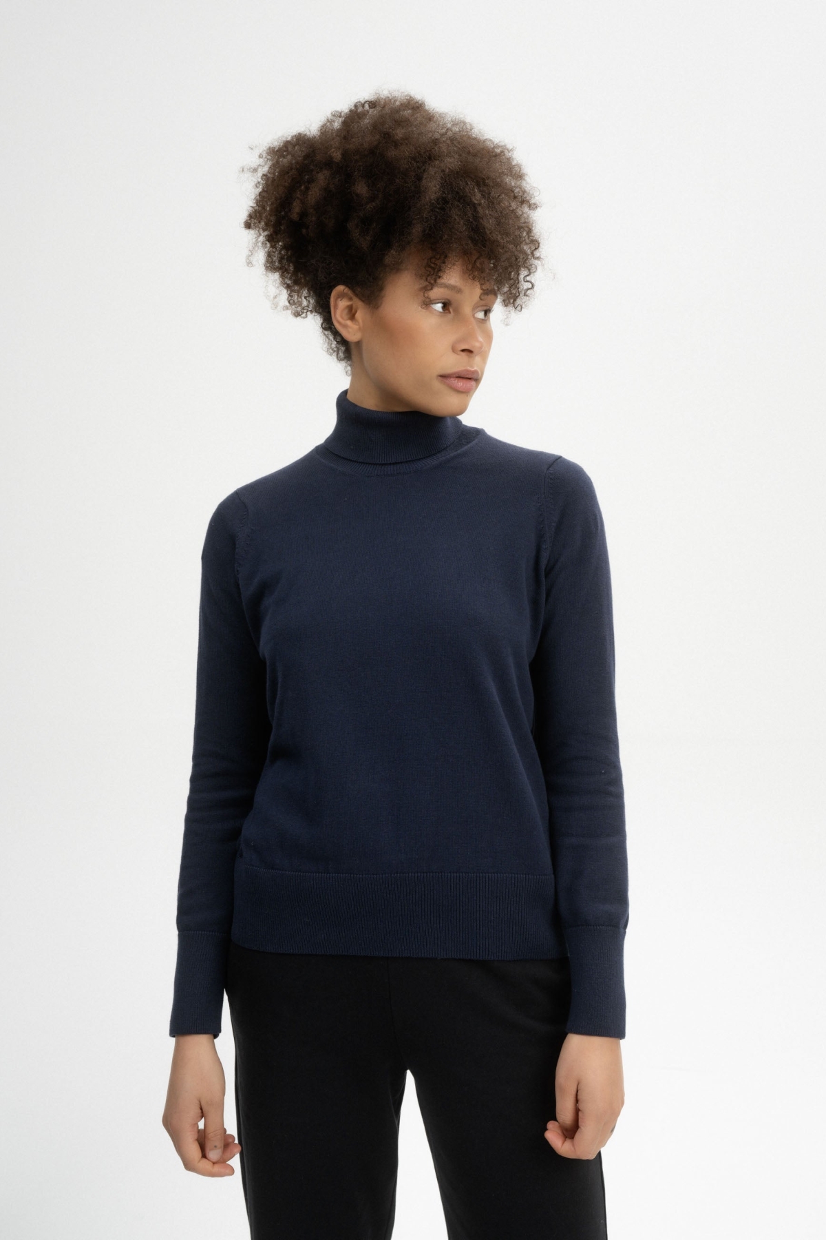 MELA Damen vegan Feinstrick-Rollkragenpullover Mayura Marineblau