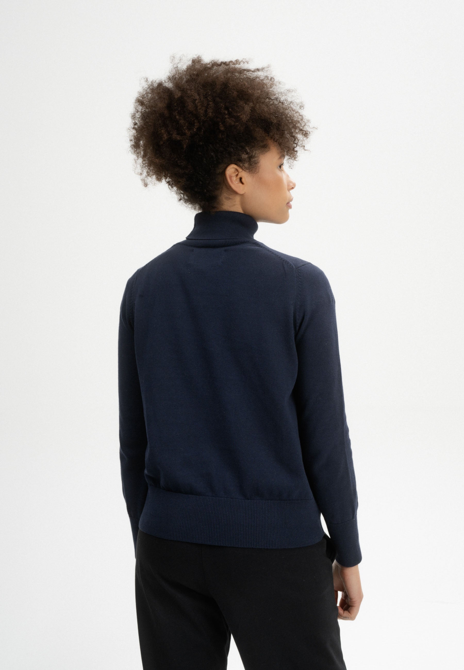 MELA womens vegan Fine Knit Turtleneck Sweater Mayura Navy Blue