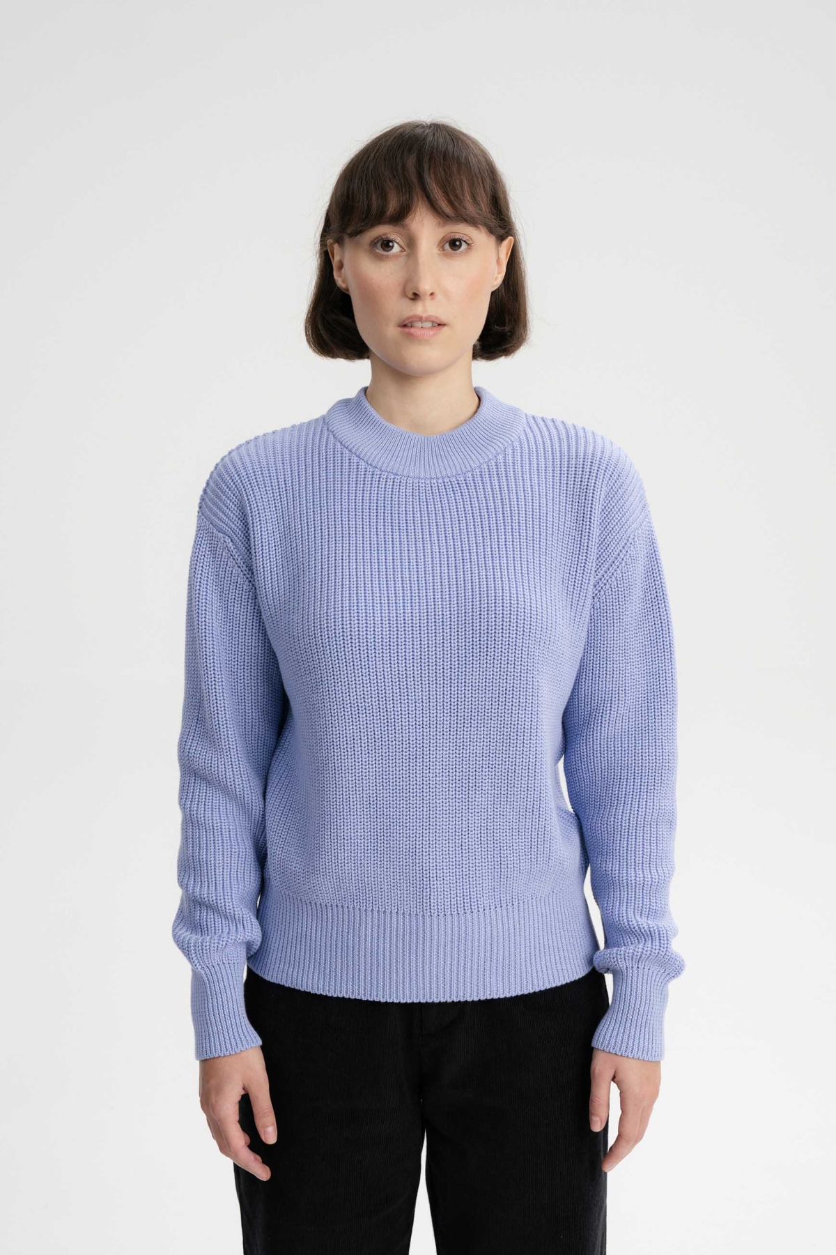 MELA Damen vegan Rippenstrickpullover Manika Vergissmeinnicht