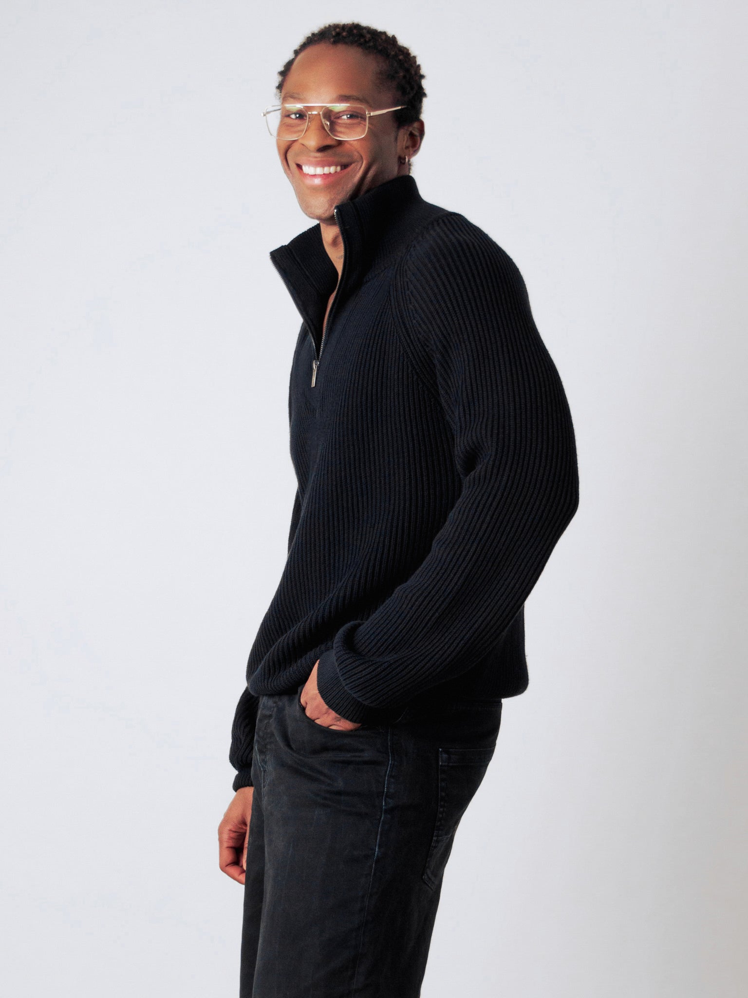 97598 - Herren vegan Half-Zip Pullover Strick Schwarz 97598 - Herren vegan Half-Zip Pullover Strick Schwarz