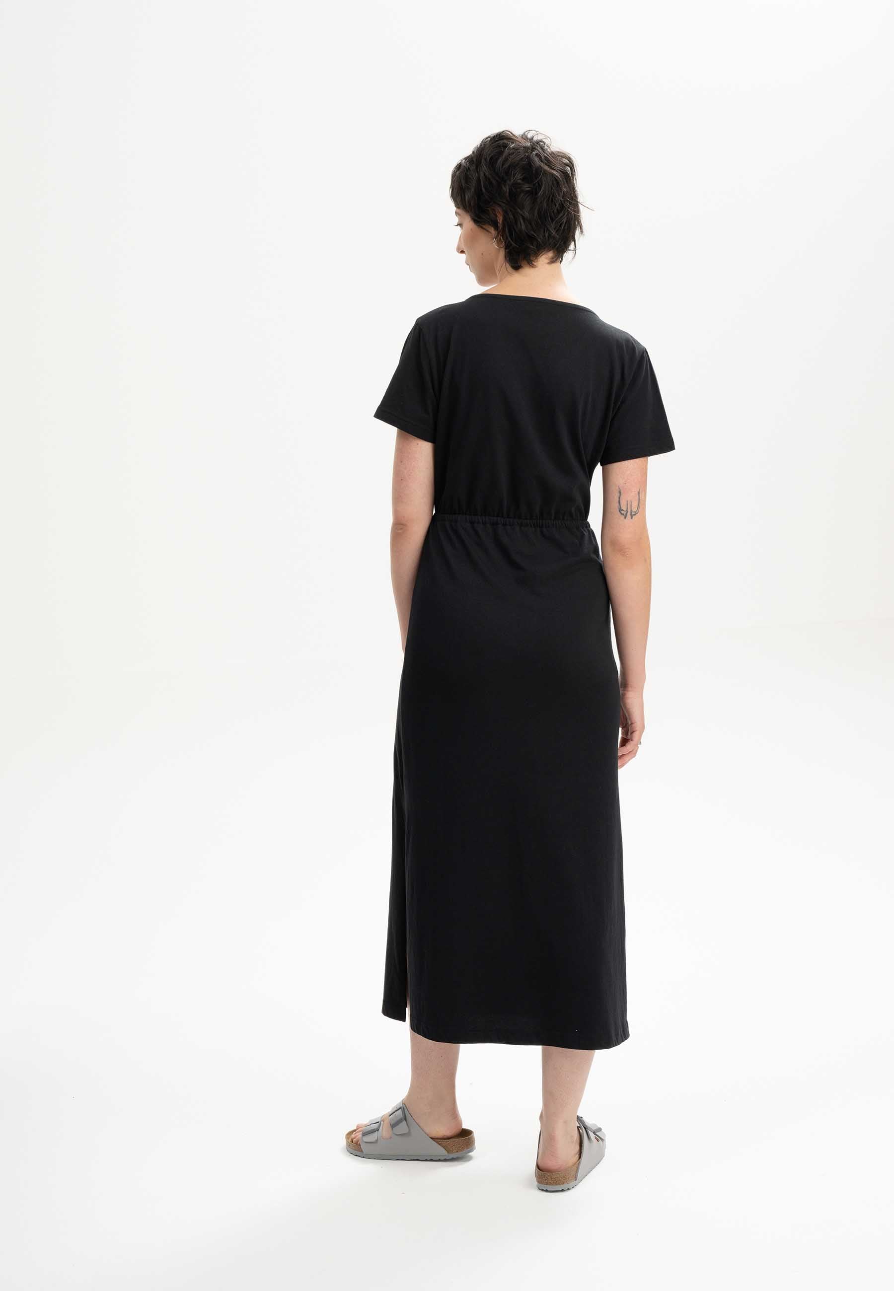 MELA womens vegan Dress V-Neck Long Shreoshi Black