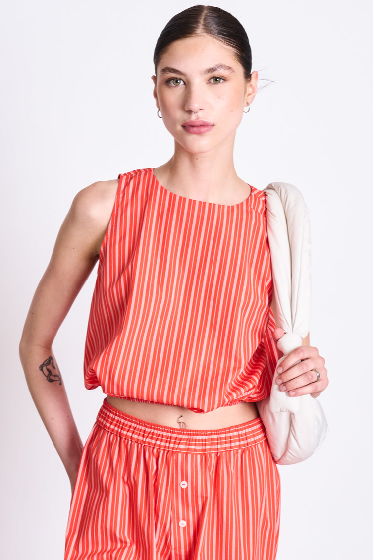 JAN N JUNE JAN 'N JUNE Damen vegan Top Amalien Kirsche Rot WeiÃŸ Gestreift