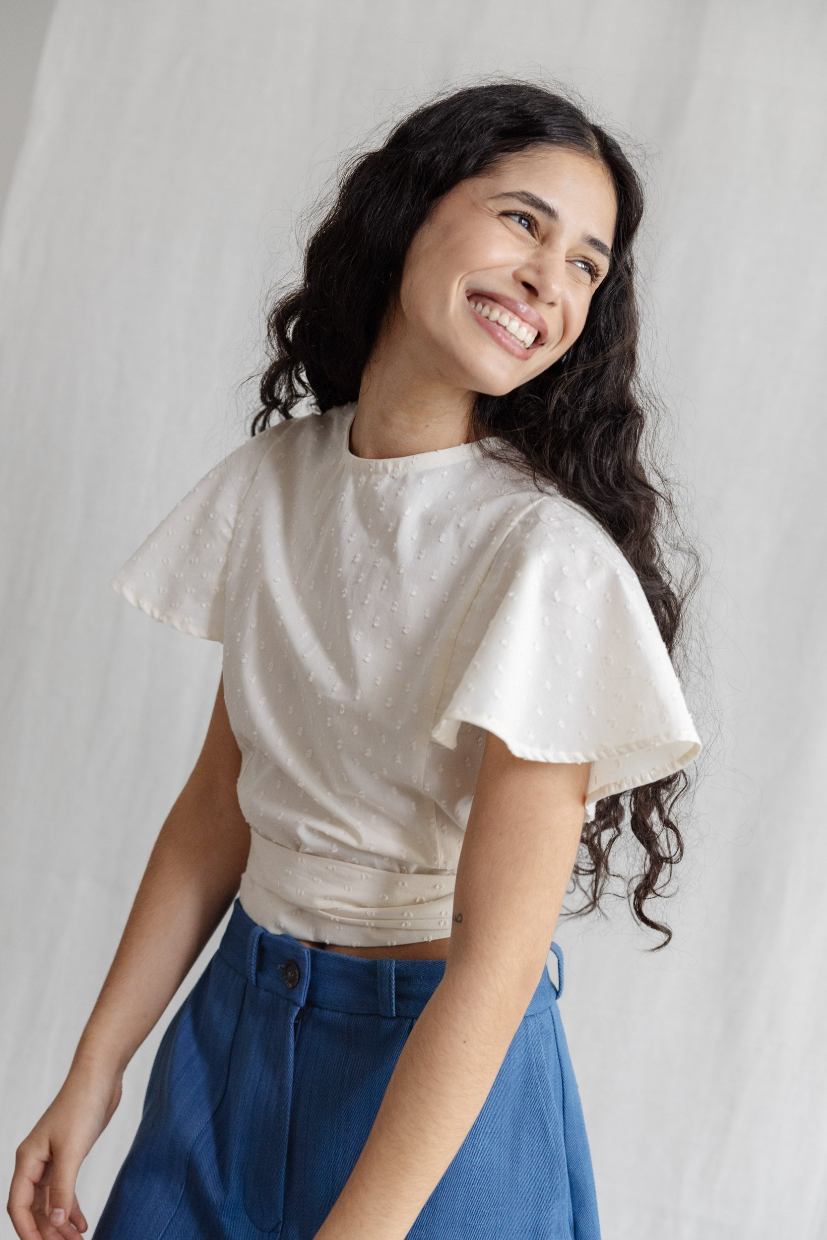 Jyoti Fair Works womens vegan Wrap Blouse Neeraj White