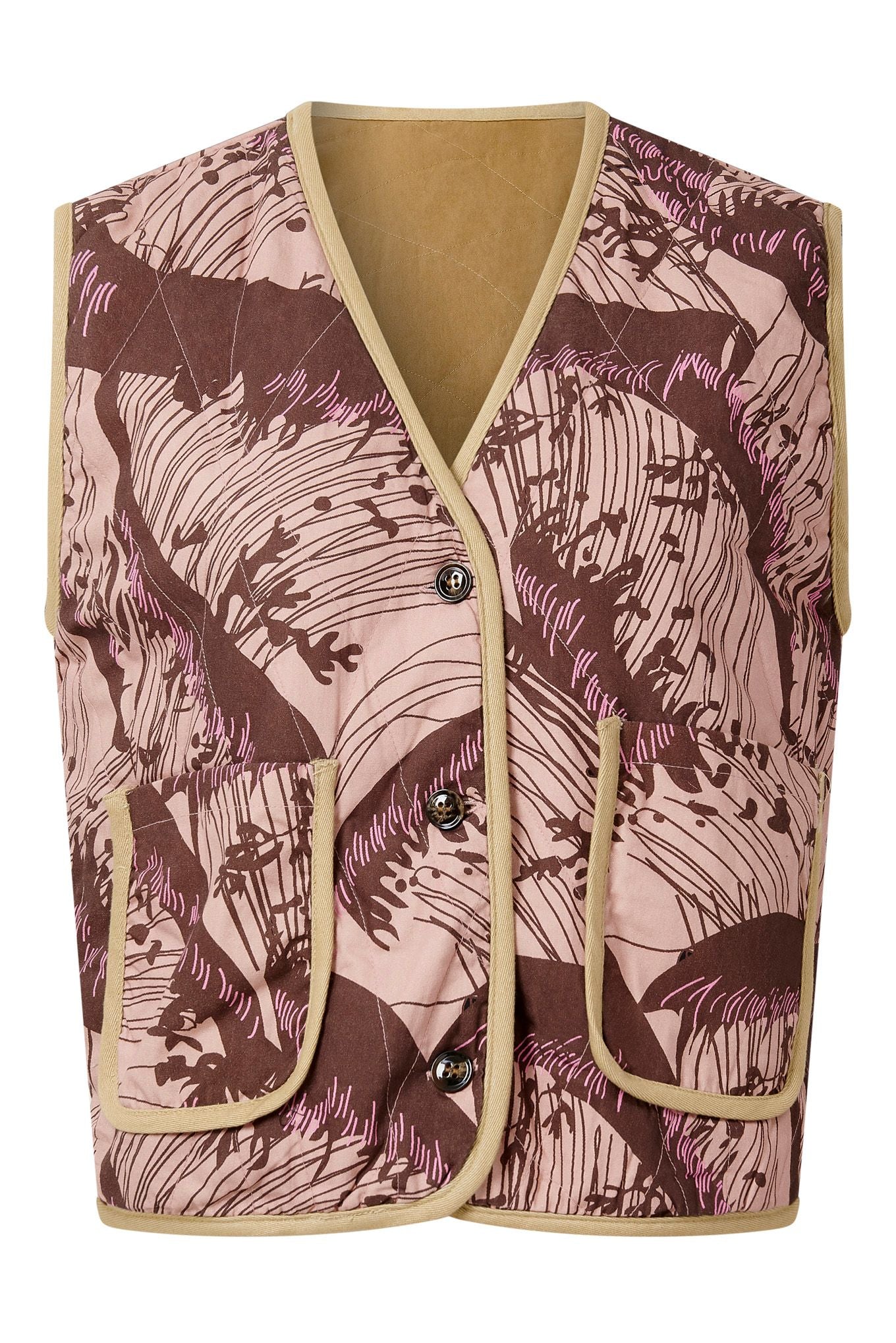 KOMODO womens vegan Gilet Reversible Wave Camel/Pink