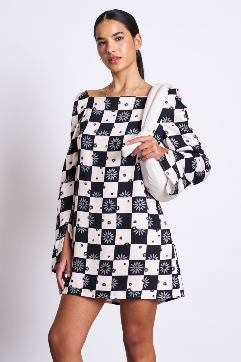 JAN N JUNE JAN 'N JUNE Damen vegan Minikleid Mit Quadratischem Ausschnitt Glad Floral Square Print