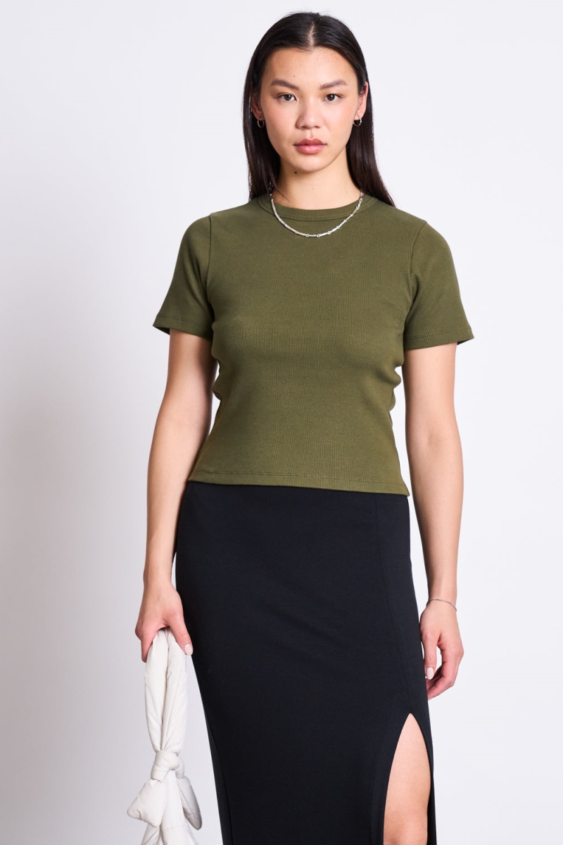 Image of JAN 'N JUNE dames vegan T-Shirt Rib Nile Donker Olijf