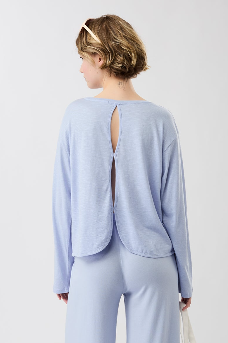 Mandala Damen vegan LangÃ¤rmelige Open Back Etheral Glow Hellblau