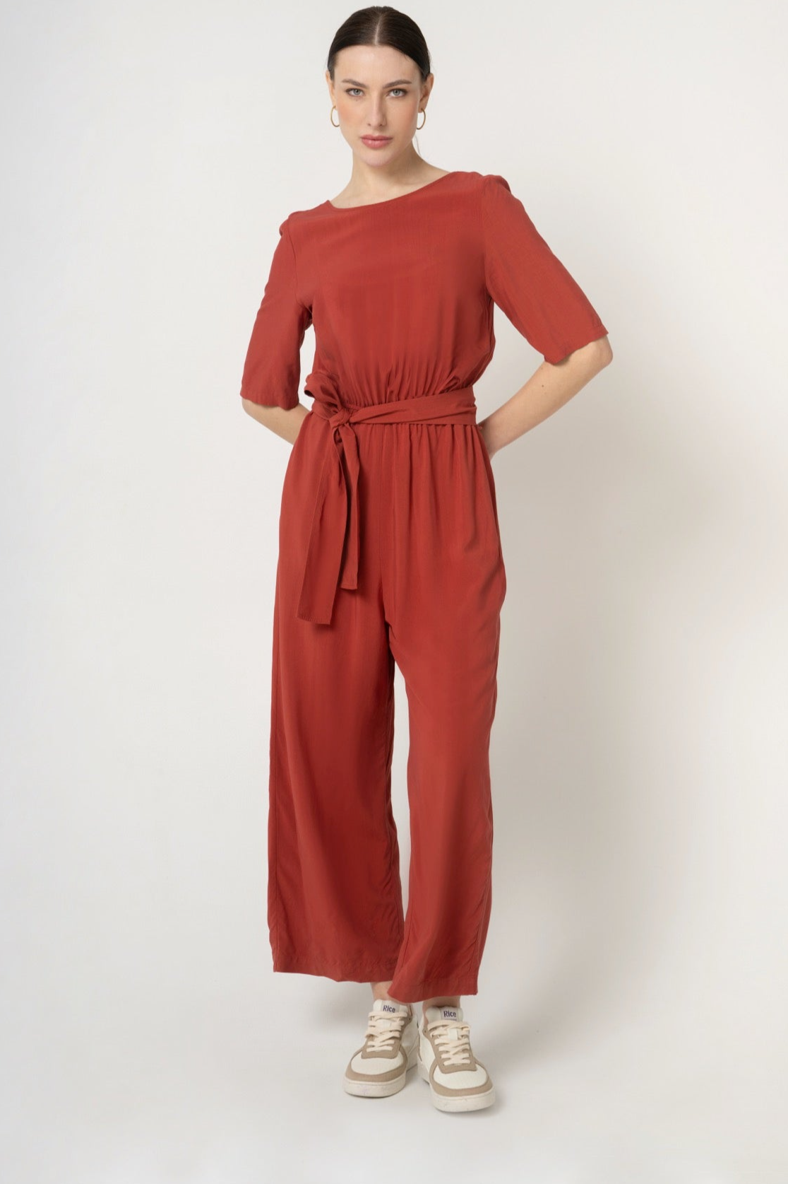 Lovjoi Damen vegan Jumpsuit Staine Halbarm Mars Rot