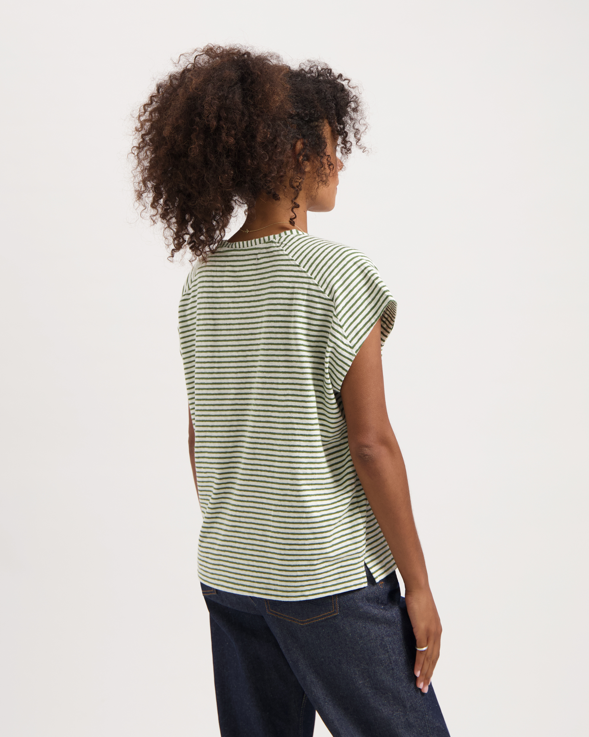 99110 - Damen vegan T-Shirt Celine Gestreift TannengrÃ¼n & Cremefarben