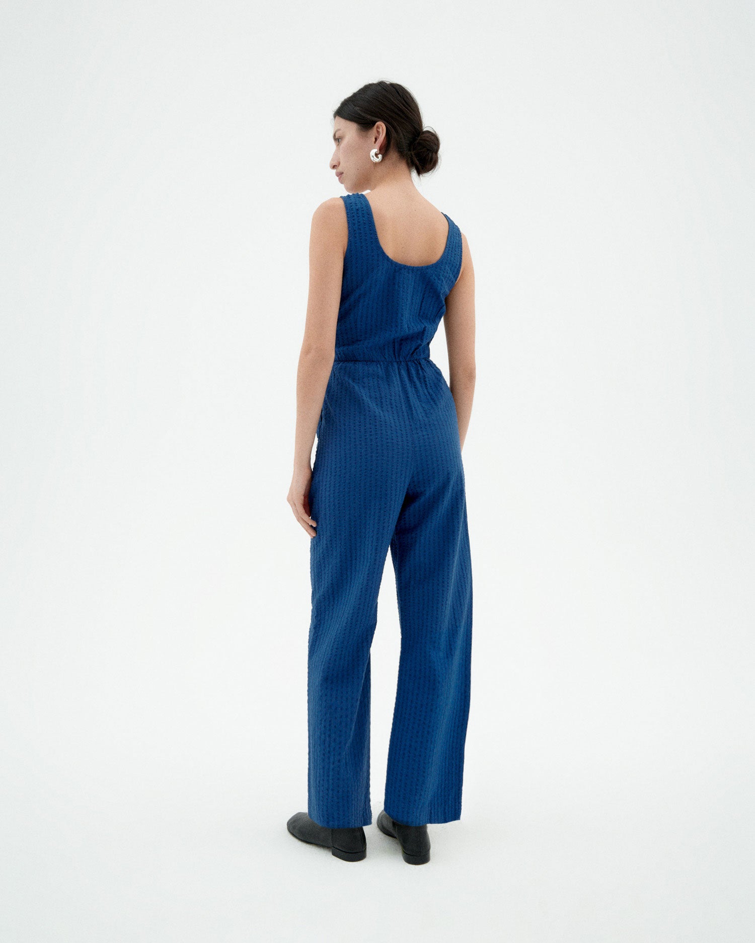 Thinking MU womens vegan Jumpsuit Seersucker Raflesia Blue