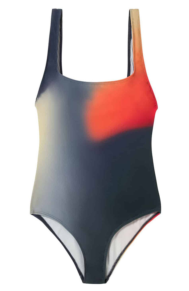 Thinking MU womens vegan Swimsuit Bookeh Amalfi Blue Orange