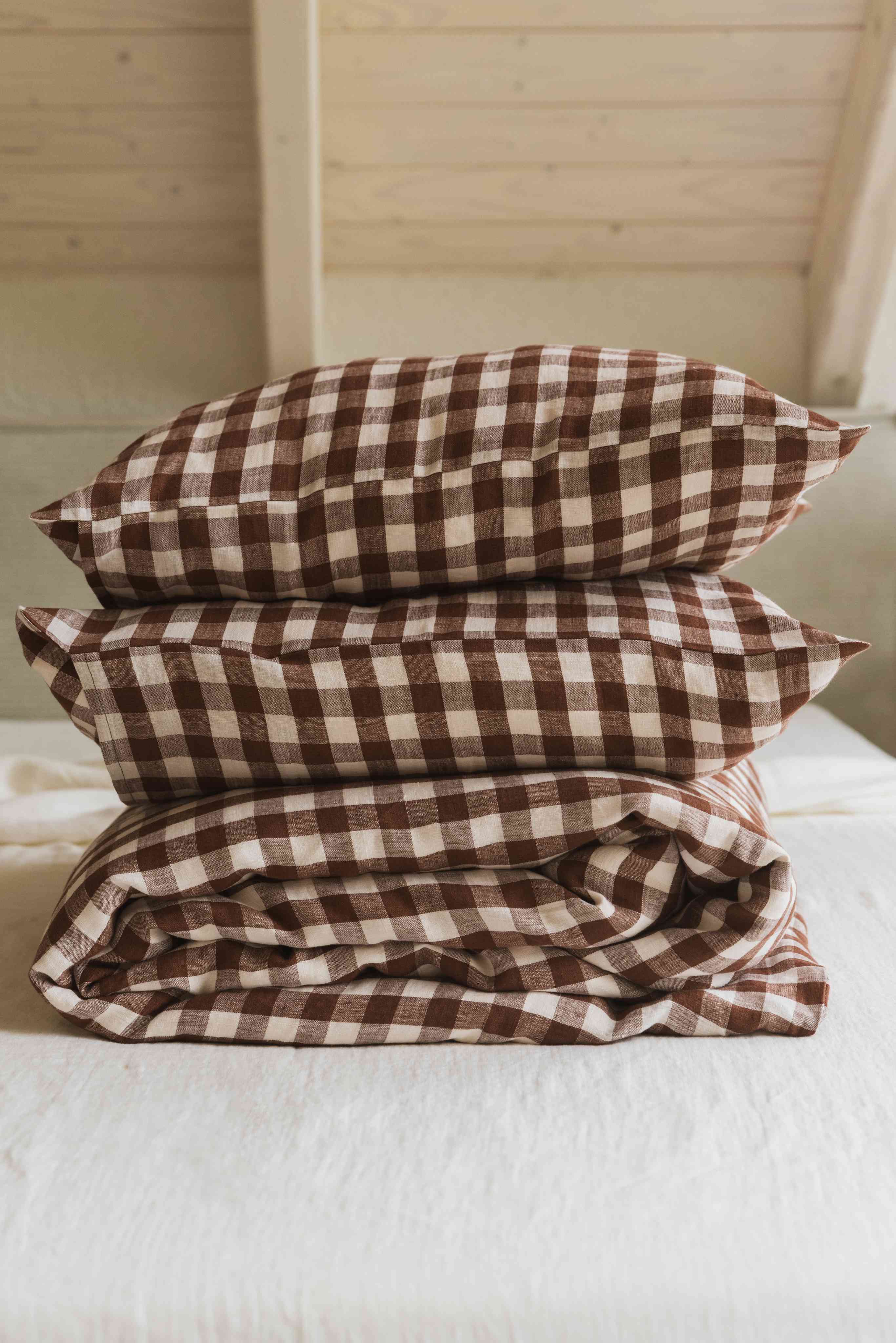 AmourLinen unisex vegan Set Bedding Mocha Gingham