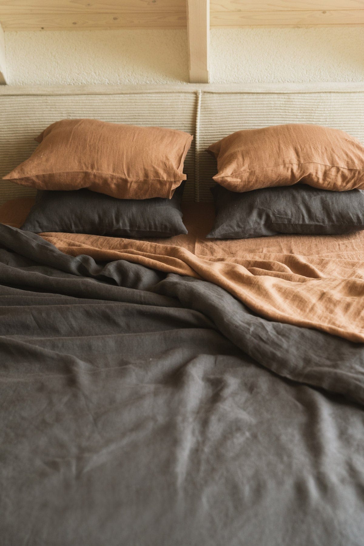 AmourLinen Set Bettlaken Holzkohle