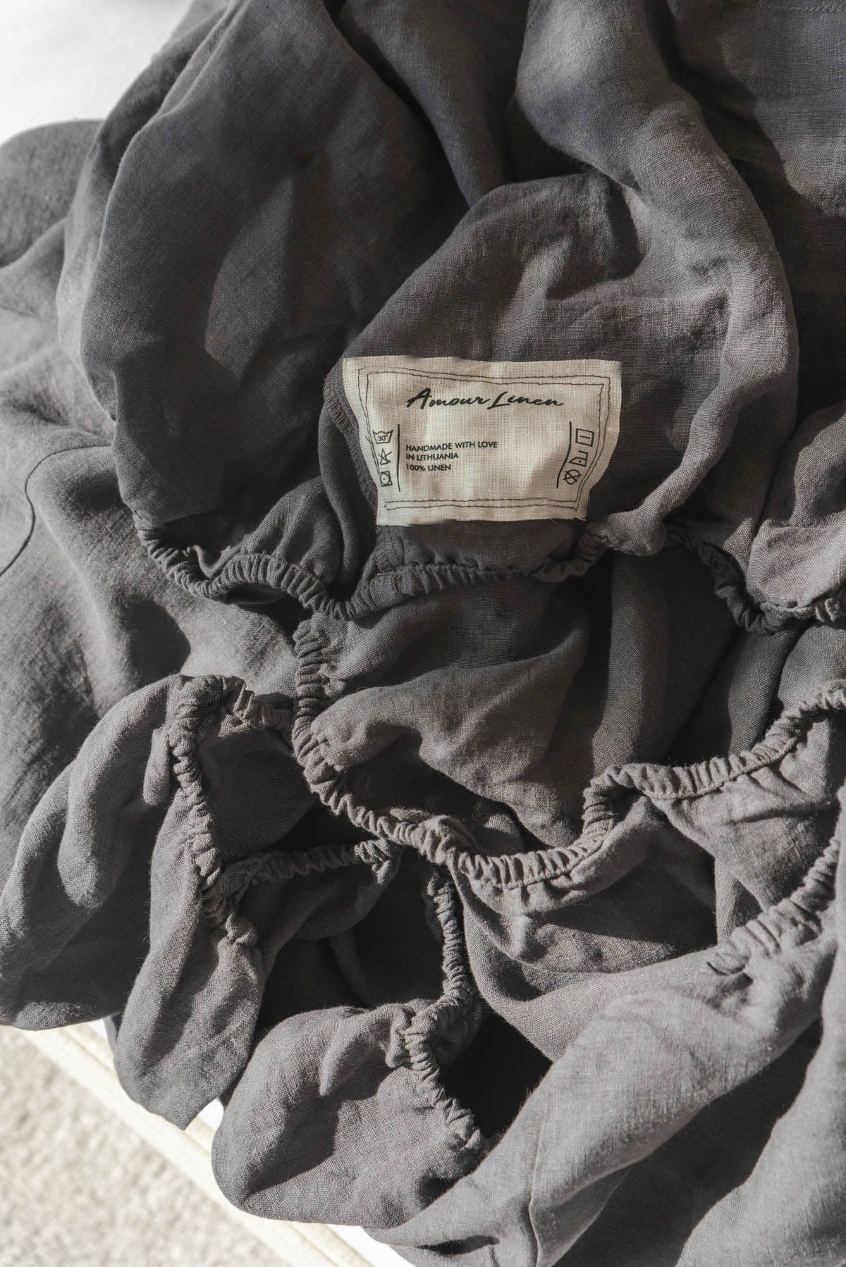 AmourLinen Spannbetttuch Holzkohle