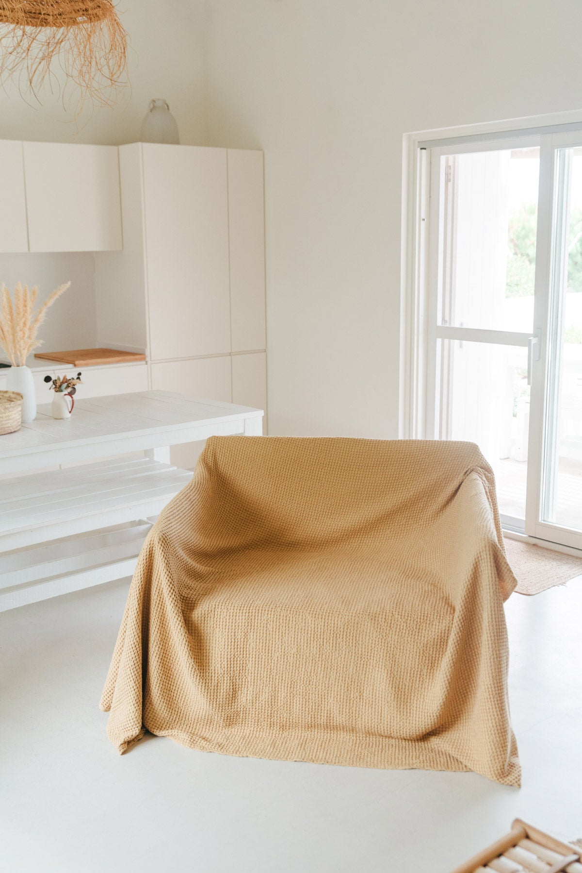 AmourLinen unisex vegan Blanket Waffle Mustard