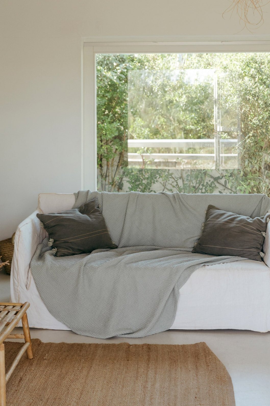 AmourLinen unisex vegan Blanket Waffle Sage Green