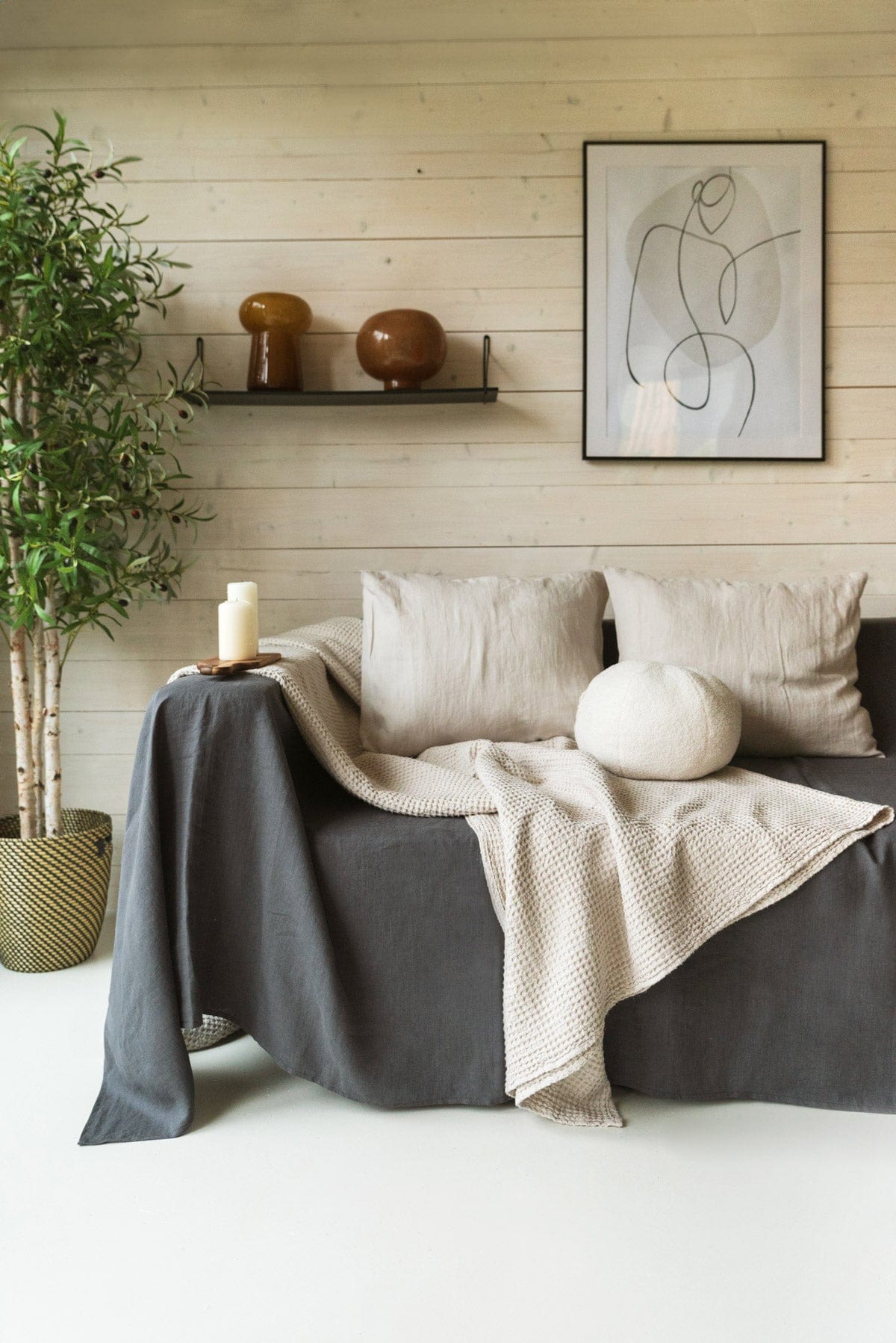 AmourLinen unisex vegan Blanket Waffle Cream