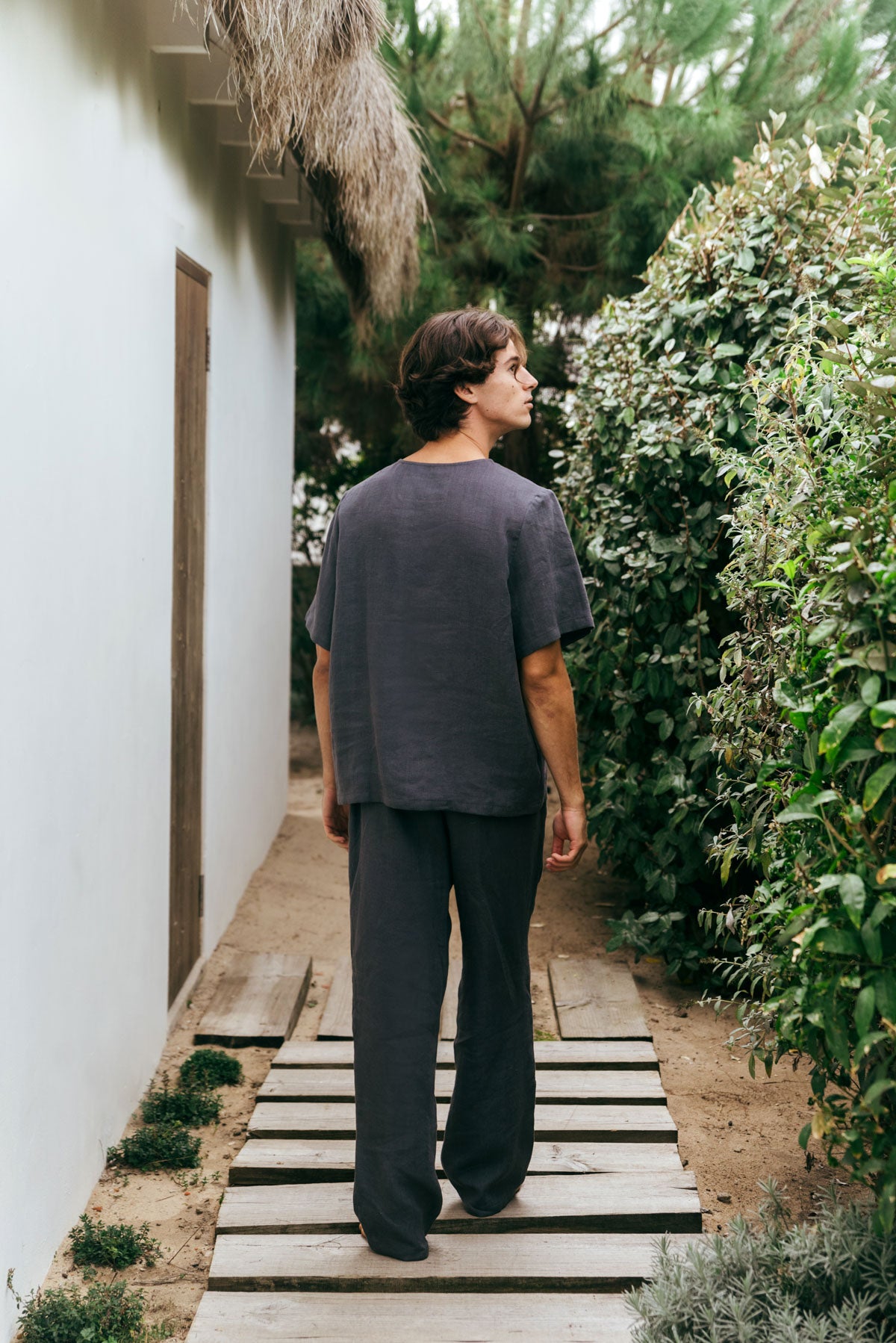 AmourLinen men vegan Set Pyjama Short Sleeve Leo Charcoal