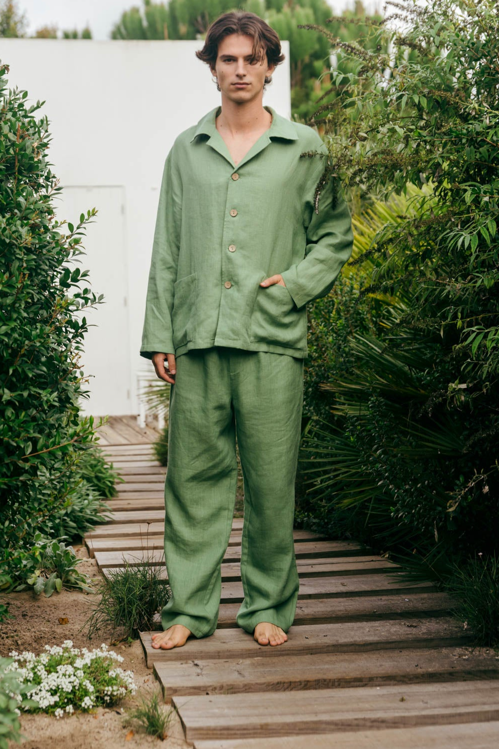 Image of AmourLinen mannen vegan Loungewearset Oliver Matcha Groen