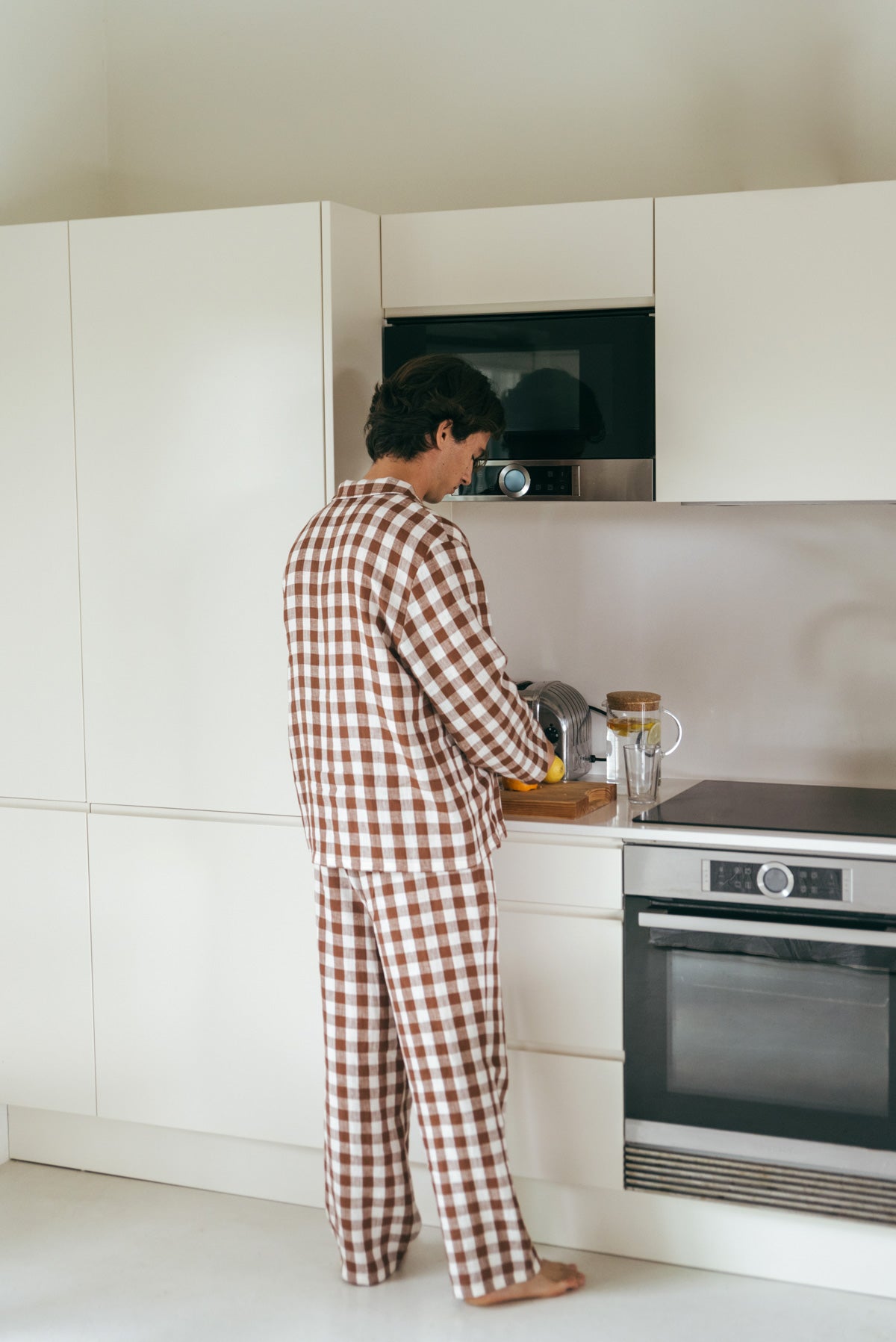 AmourLinen men vegan Set Loungewear Oliver Mocha Gingham