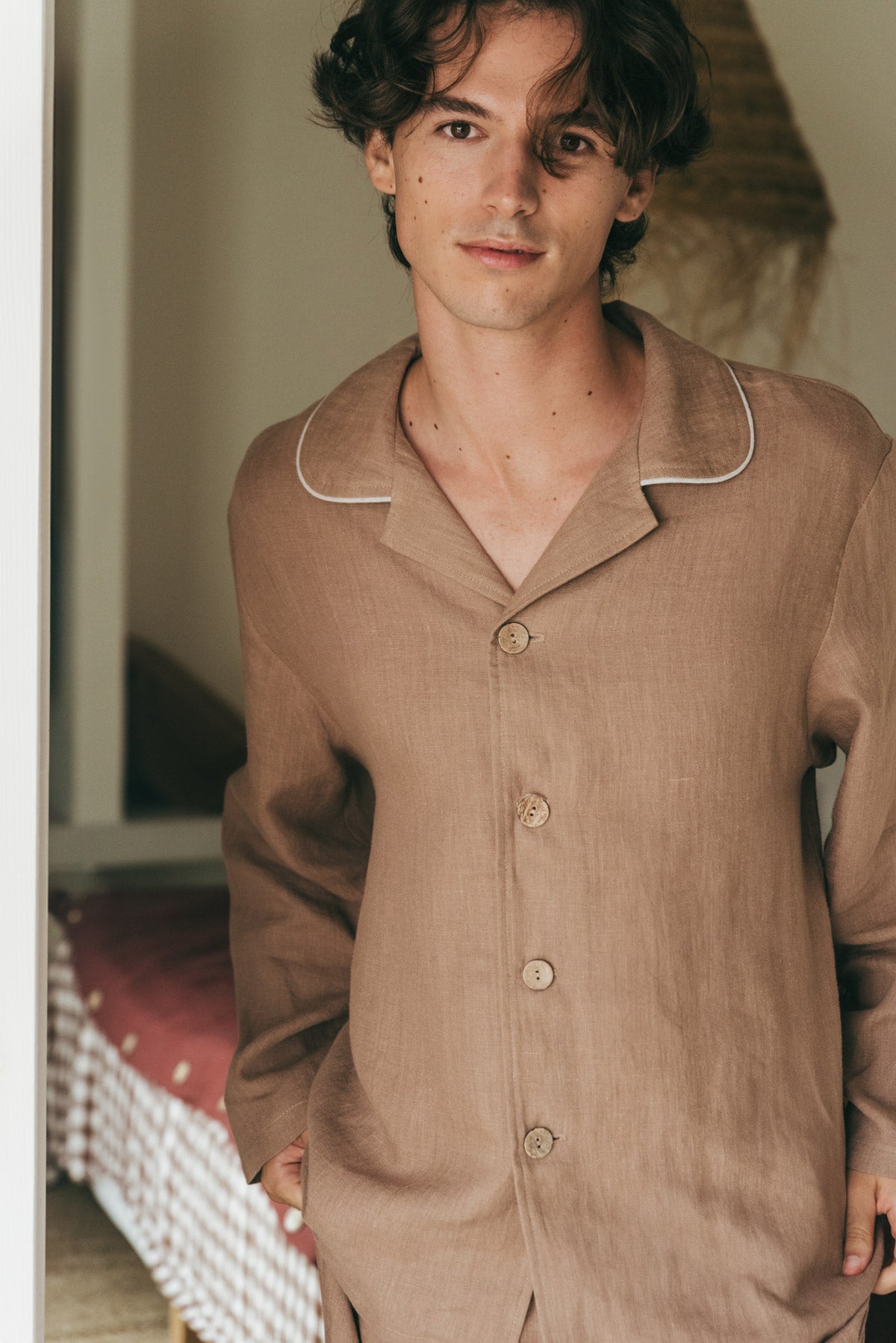 AmourLinen men vegan Set Pyjama Classic Harry Rosy Brown