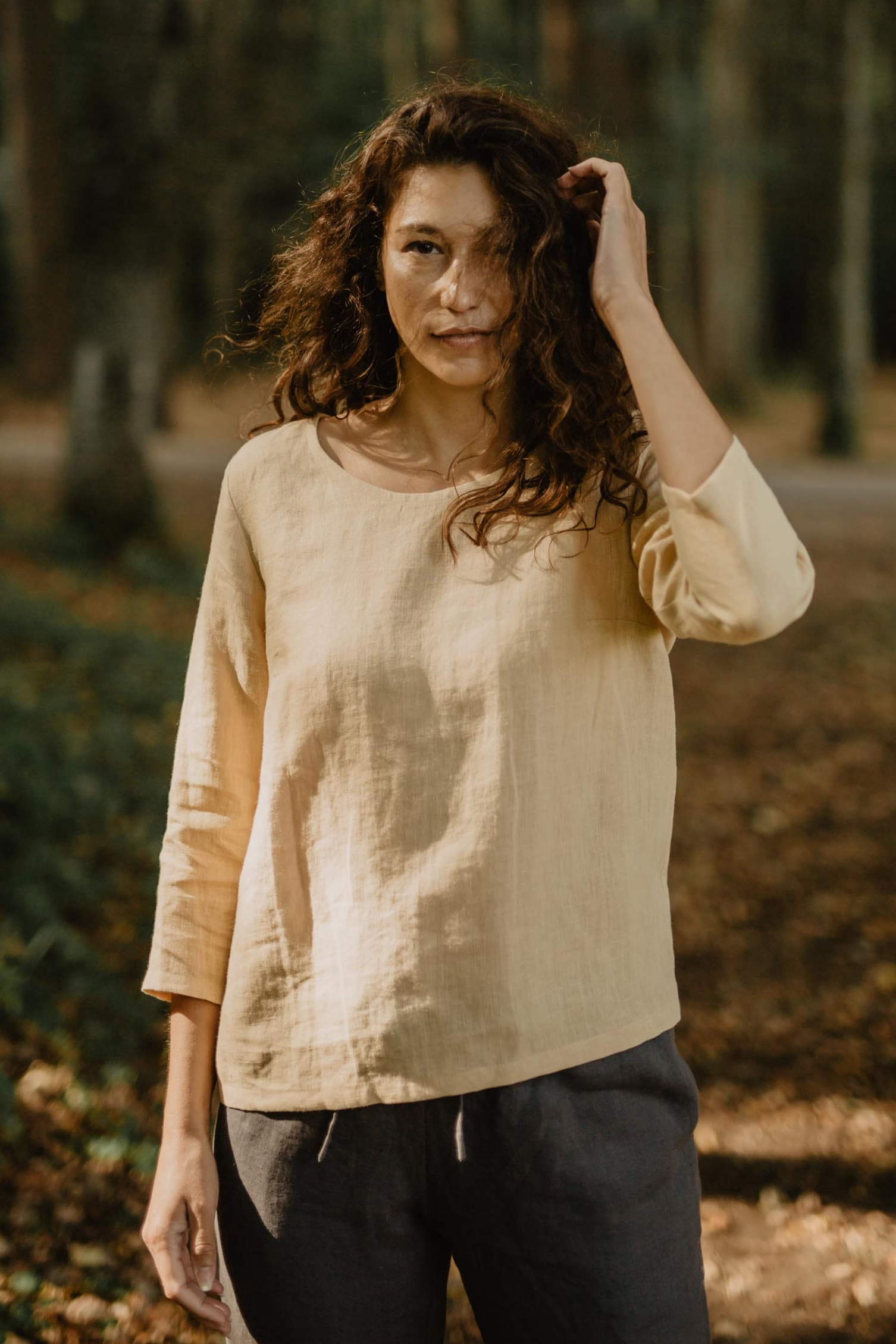 AmourLinen Damen vegan Top Riga Senf
