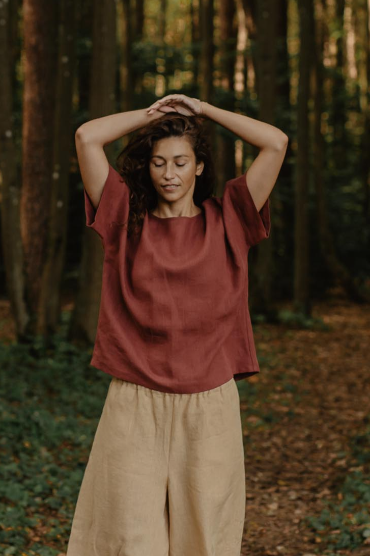 AmourLinen Damen vegan Top Porto Terracotta