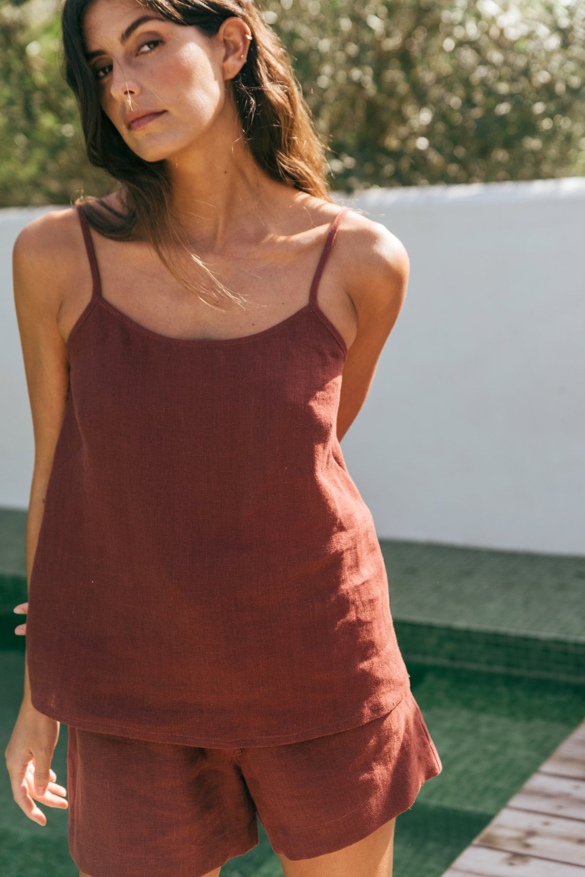AmourLinen womens vegan Set Pyjama Night Owl Terracotta