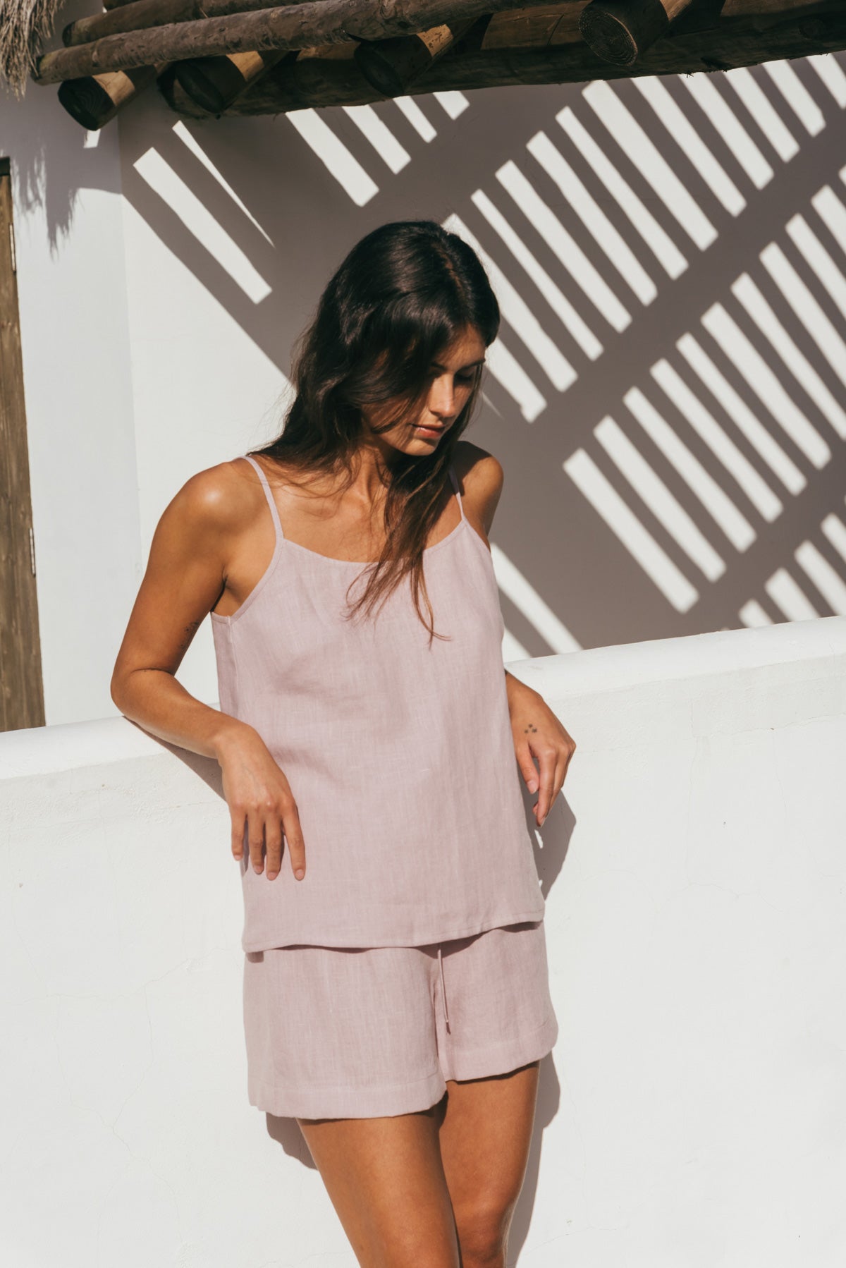 AmourLinen womens vegan Set Pyjama Night Owl Dusty Rose