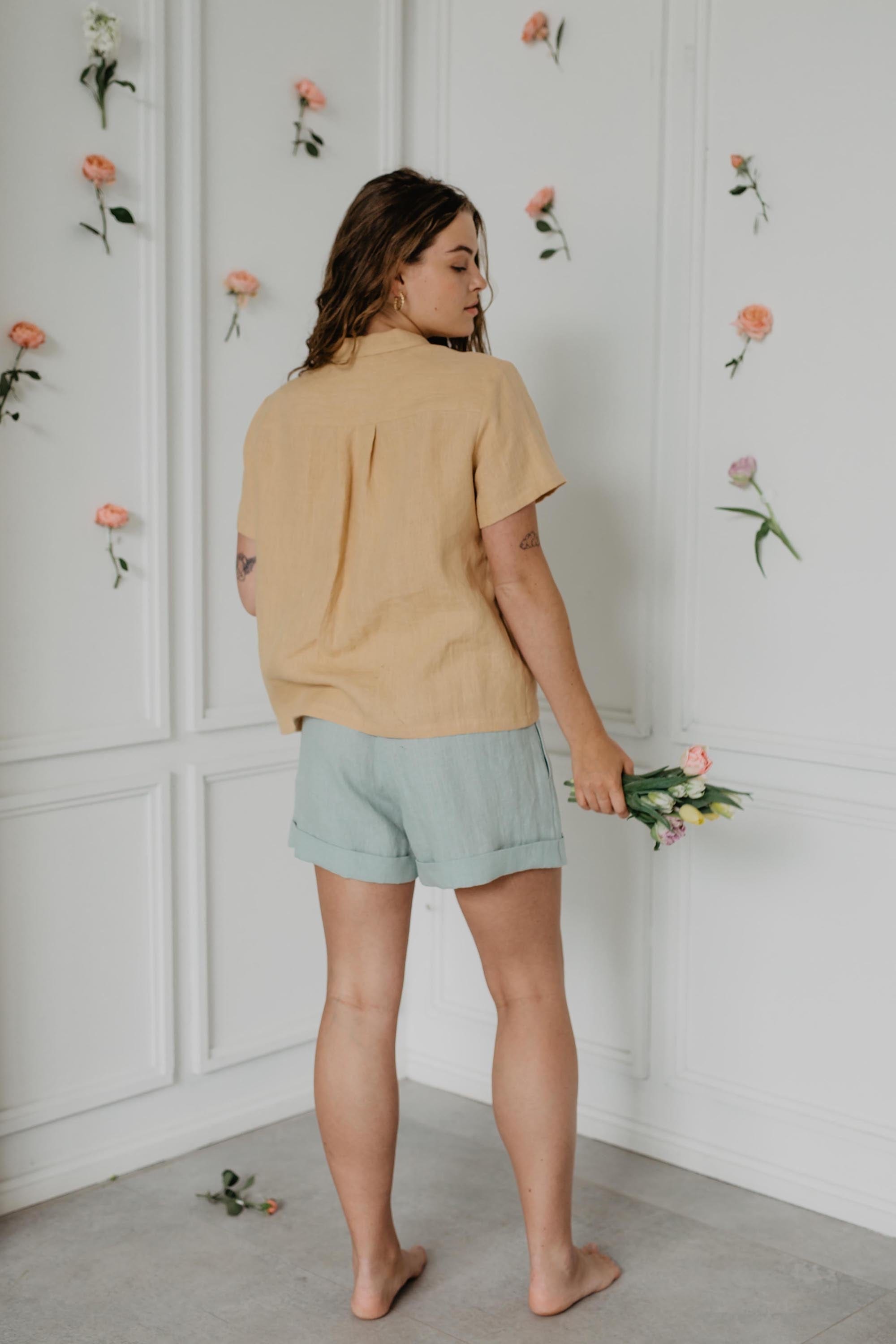 AmourLinen womens vegan Shorts Mia Sage Green