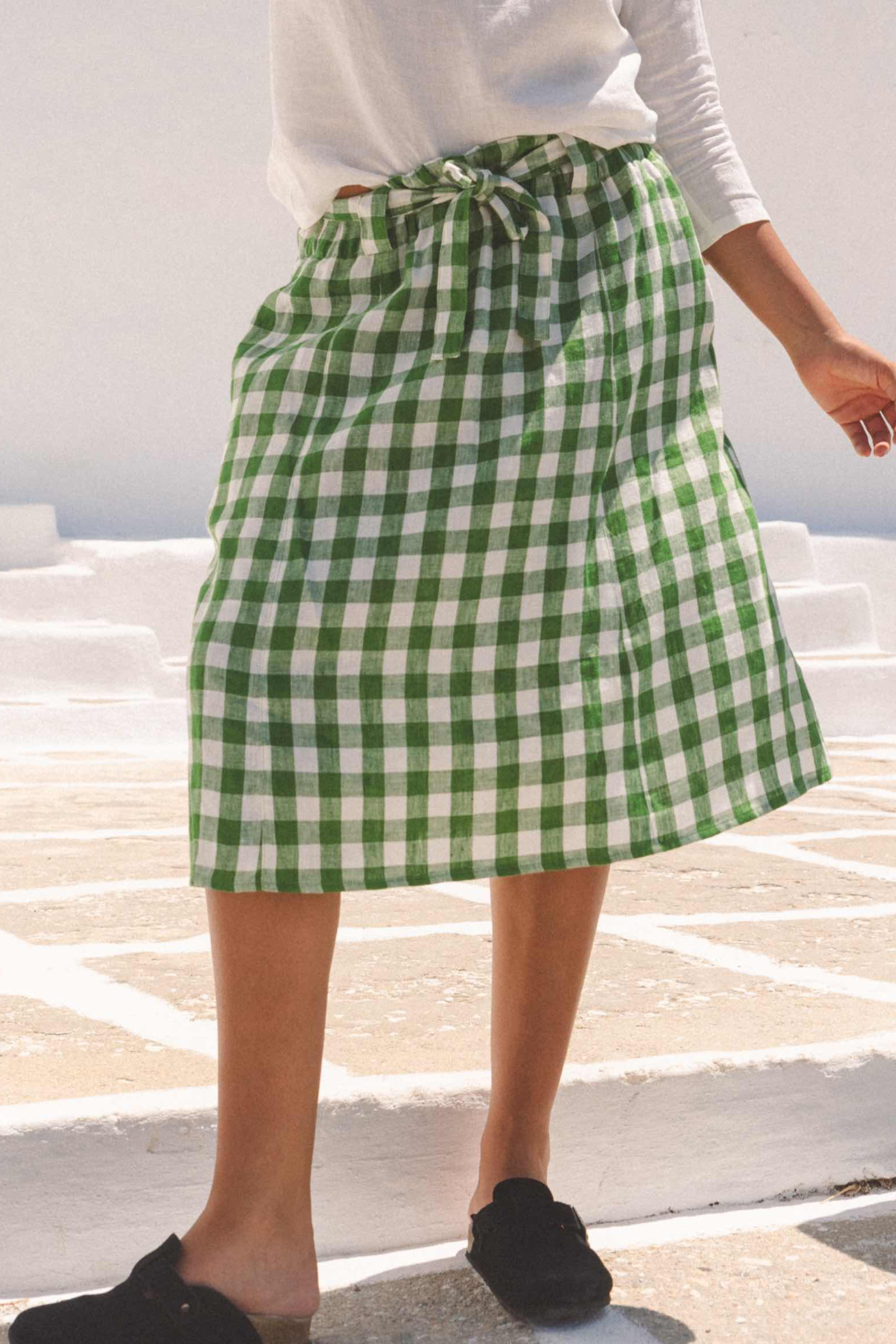 AmourLinen Damen vegan Rock Mittellang Bergen Grün Gingham