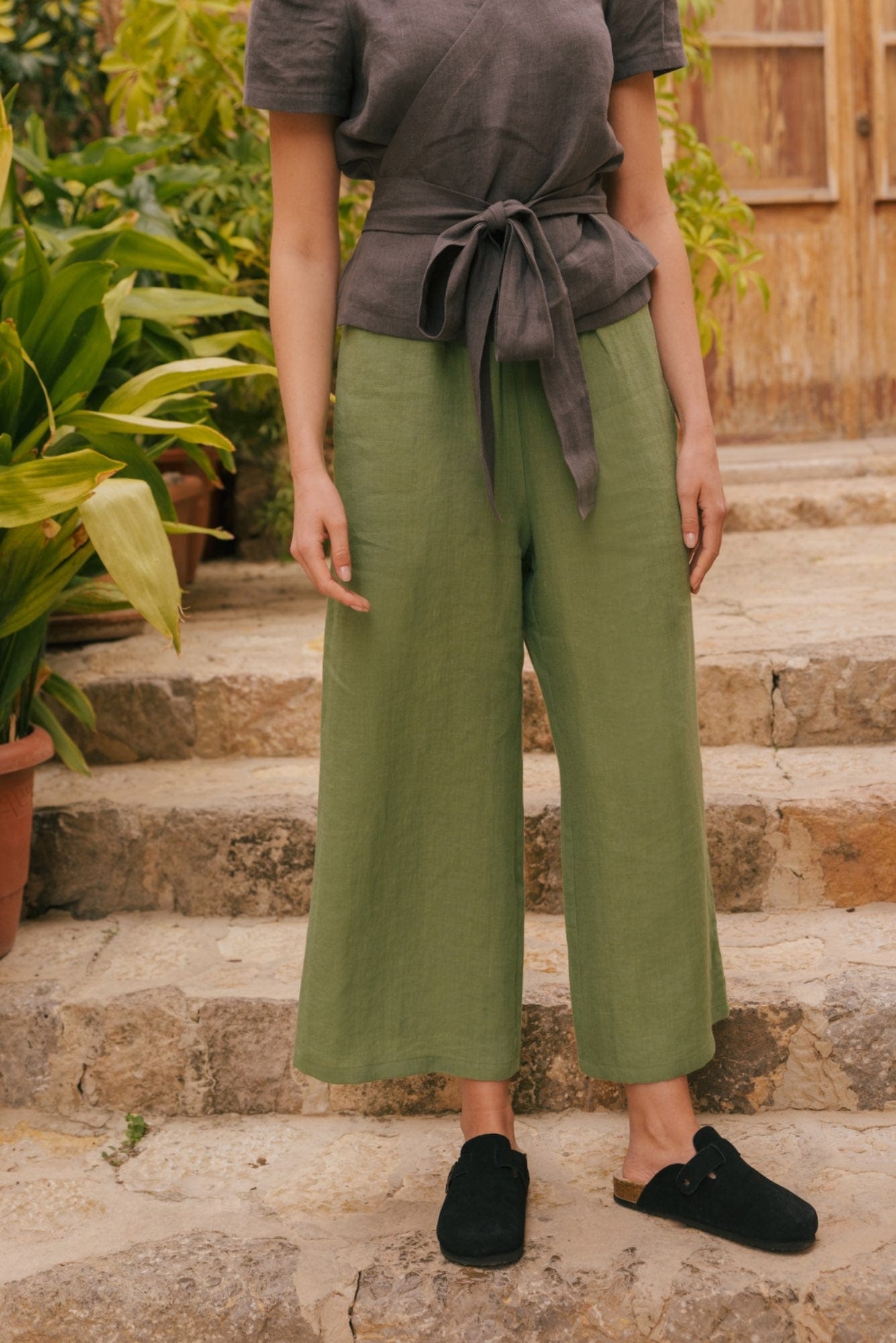 AmourLinen womens vegan Pants Tokyo Matcha Green