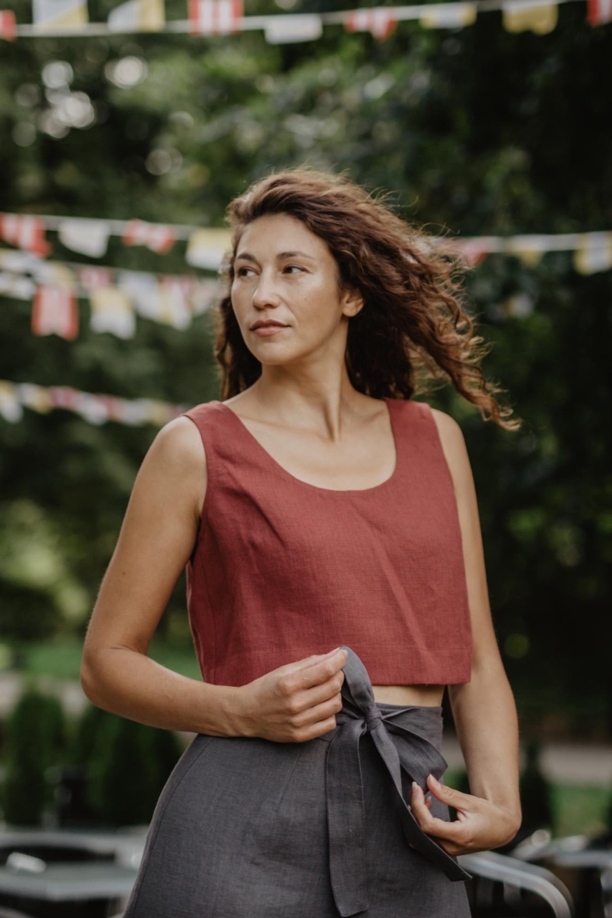 AmourLinen Damen vegan Crop Top Pippa Terracotta