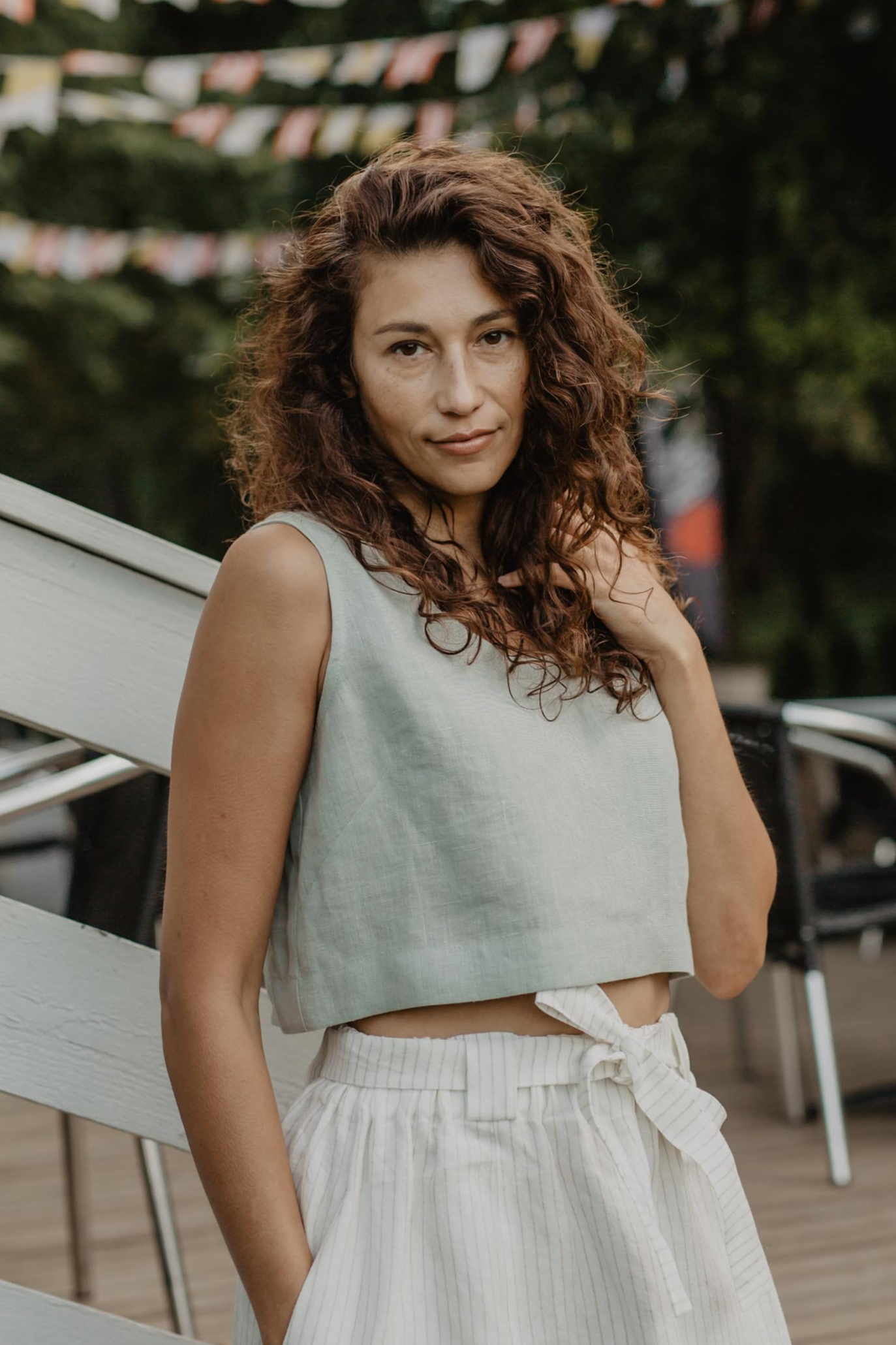 AmourLinen Damen vegan Crop Top Pippa Salbei GrÃ¼n
