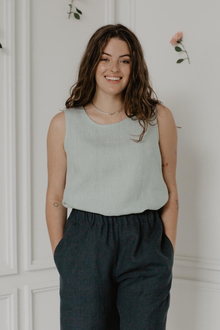 AmourLinen Damen vegan Top Classical Colette Salbei GrÃ¼n