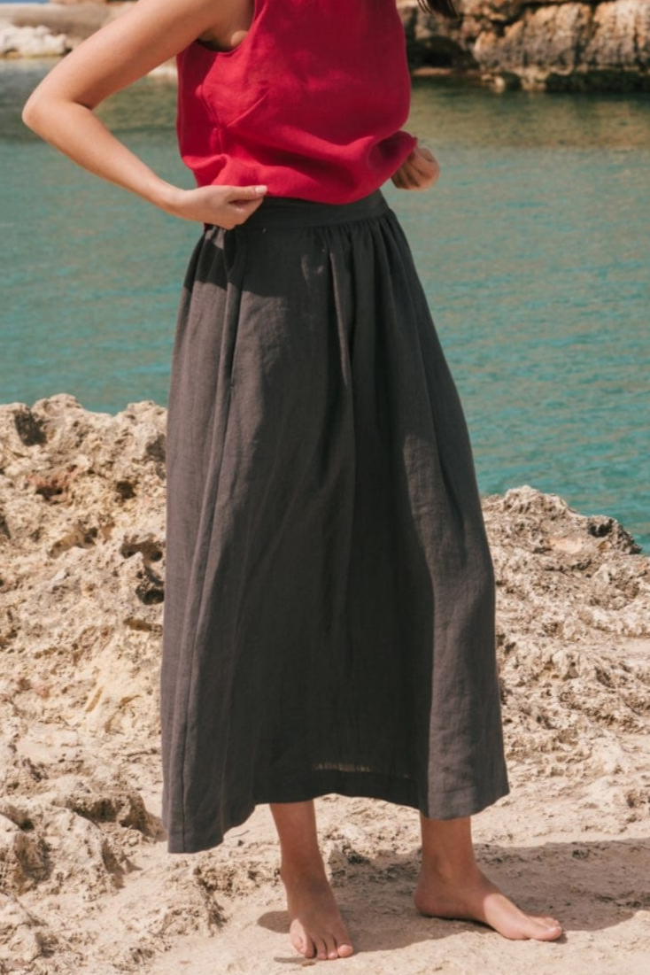Image of AmourLinen dames vegan Rok Mona Charcoal