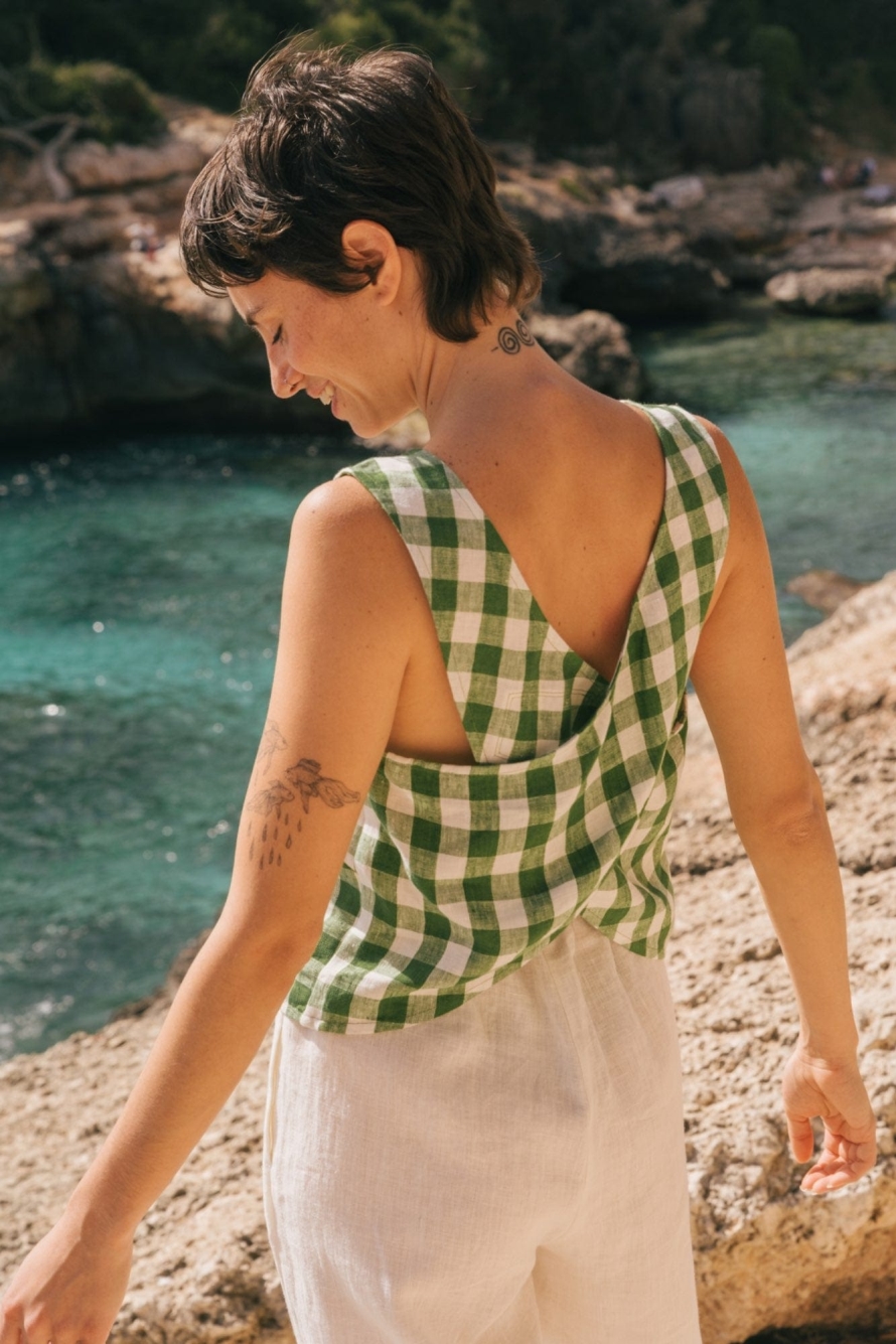 Image of AmourLinen dames vegan Top Ella Groen Gingham