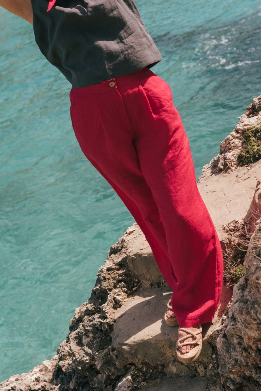 Image of AmourLinen dames vegan Broek Lydia Viva Magenta