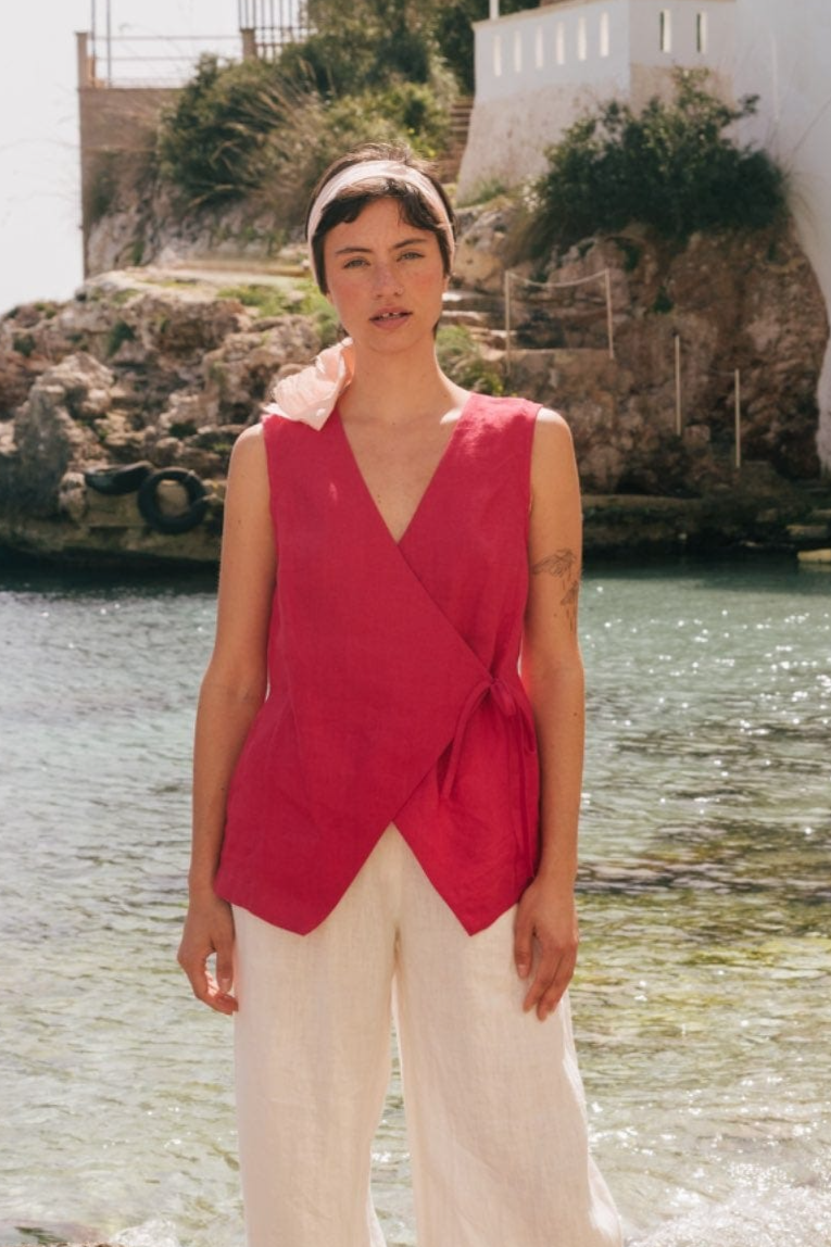 AmourLinen Damen vegan Ã„rmelloses Top Blanca Viva Magenta