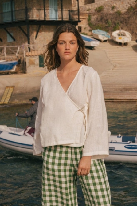 AmourLinen Damen vegan Wickeltop Adele WeiÃŸ