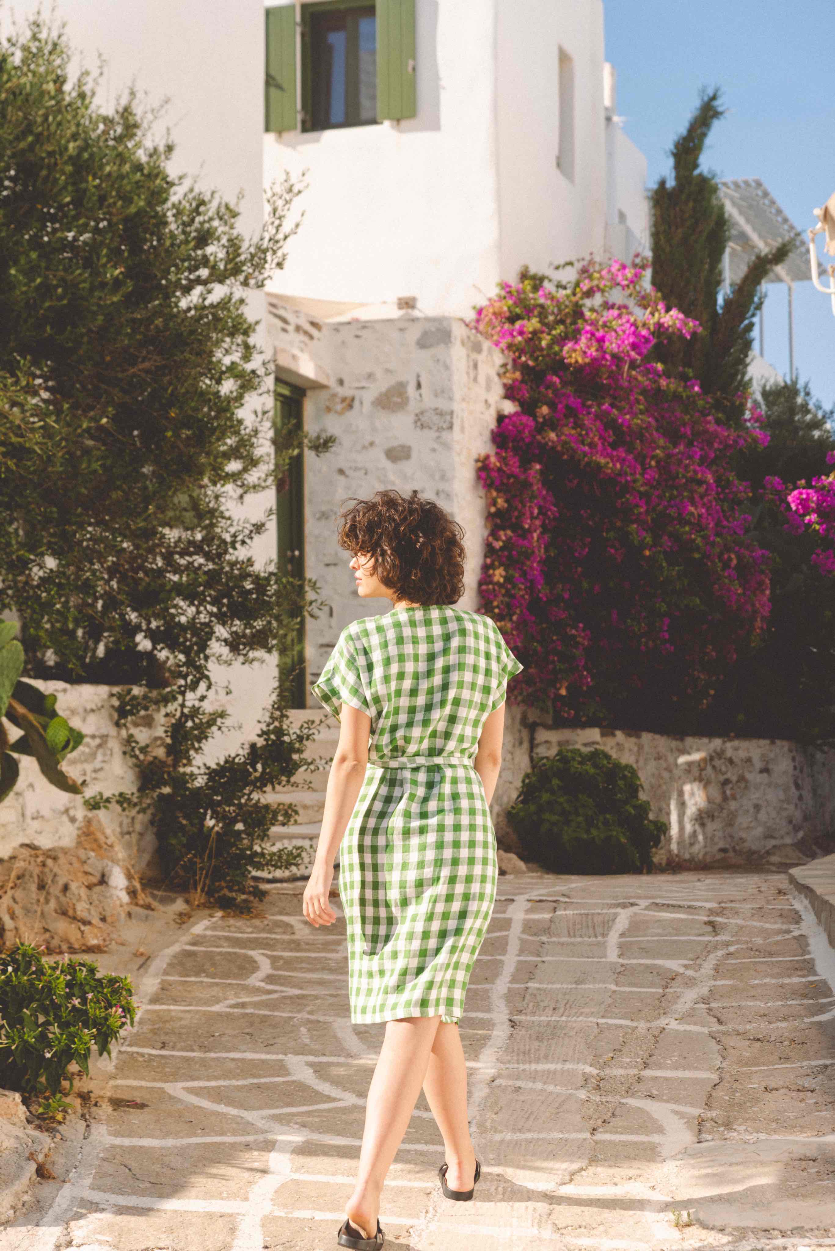 slim fit dress slacks Green Gingham Cindy Mini Dress