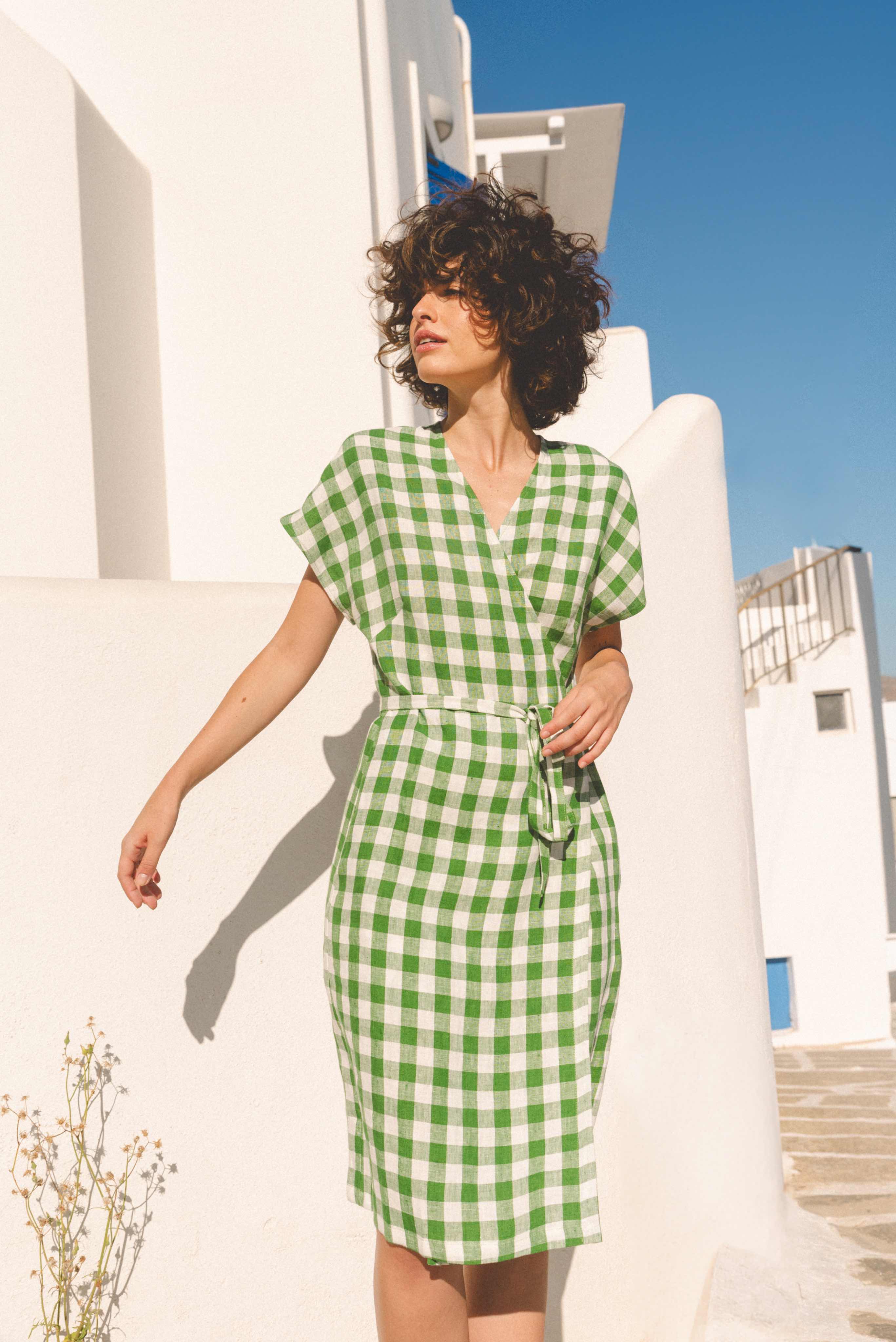 slim fit dress slacks KENDALL GINGHAM MINI DRESS GREEN GINGHAM main image 0